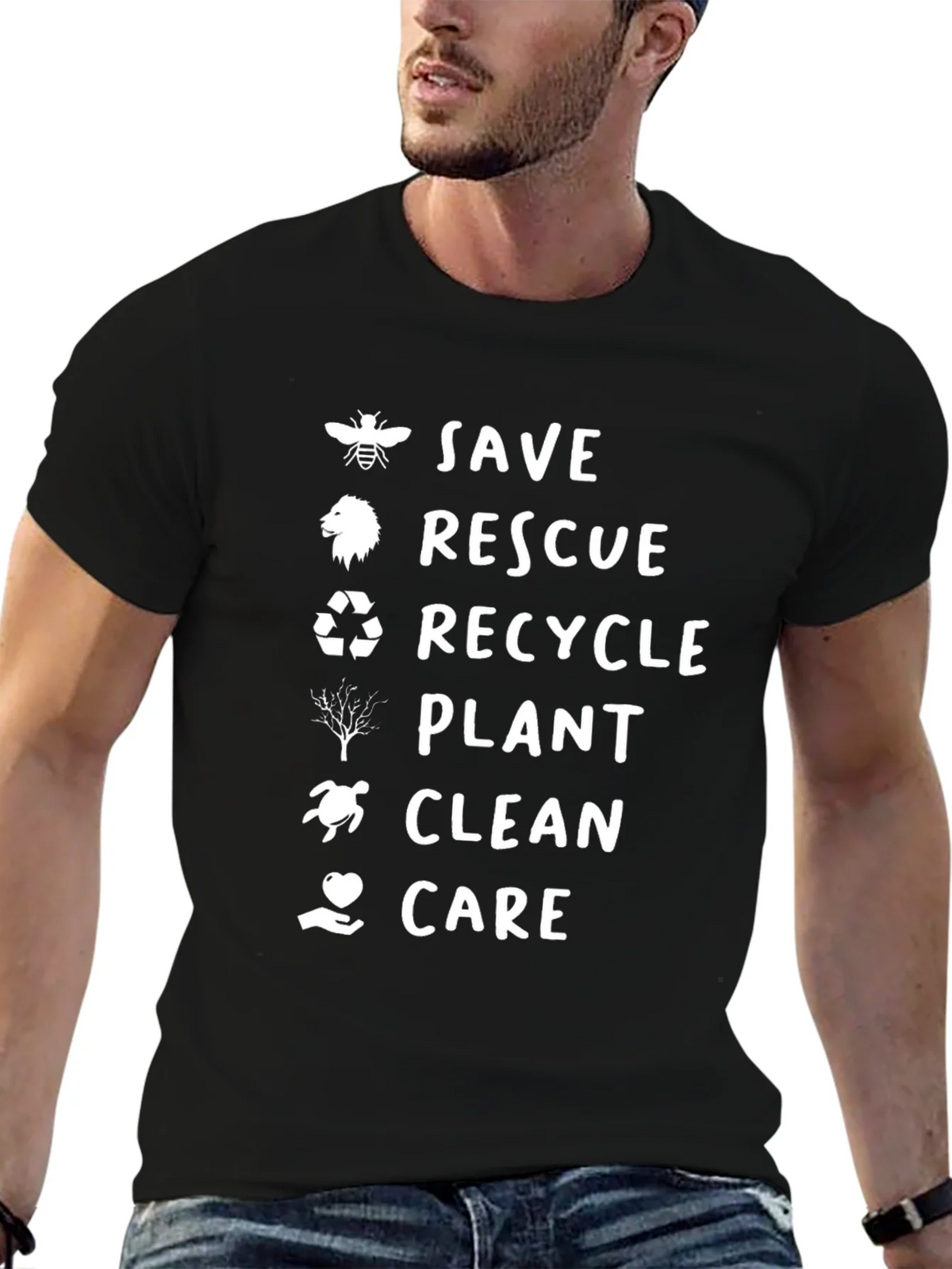 Eco-Friendly Black Graphic Tee - Save Rescue Recycle product image 5