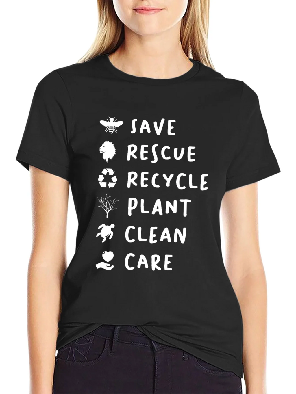 Eco-Friendly Black Graphic Tee - Save Rescue Recycle product image 2