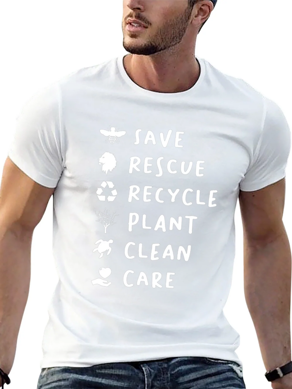 Eco-Friendly Black Graphic Tee - Save Rescue Recycle product image 9