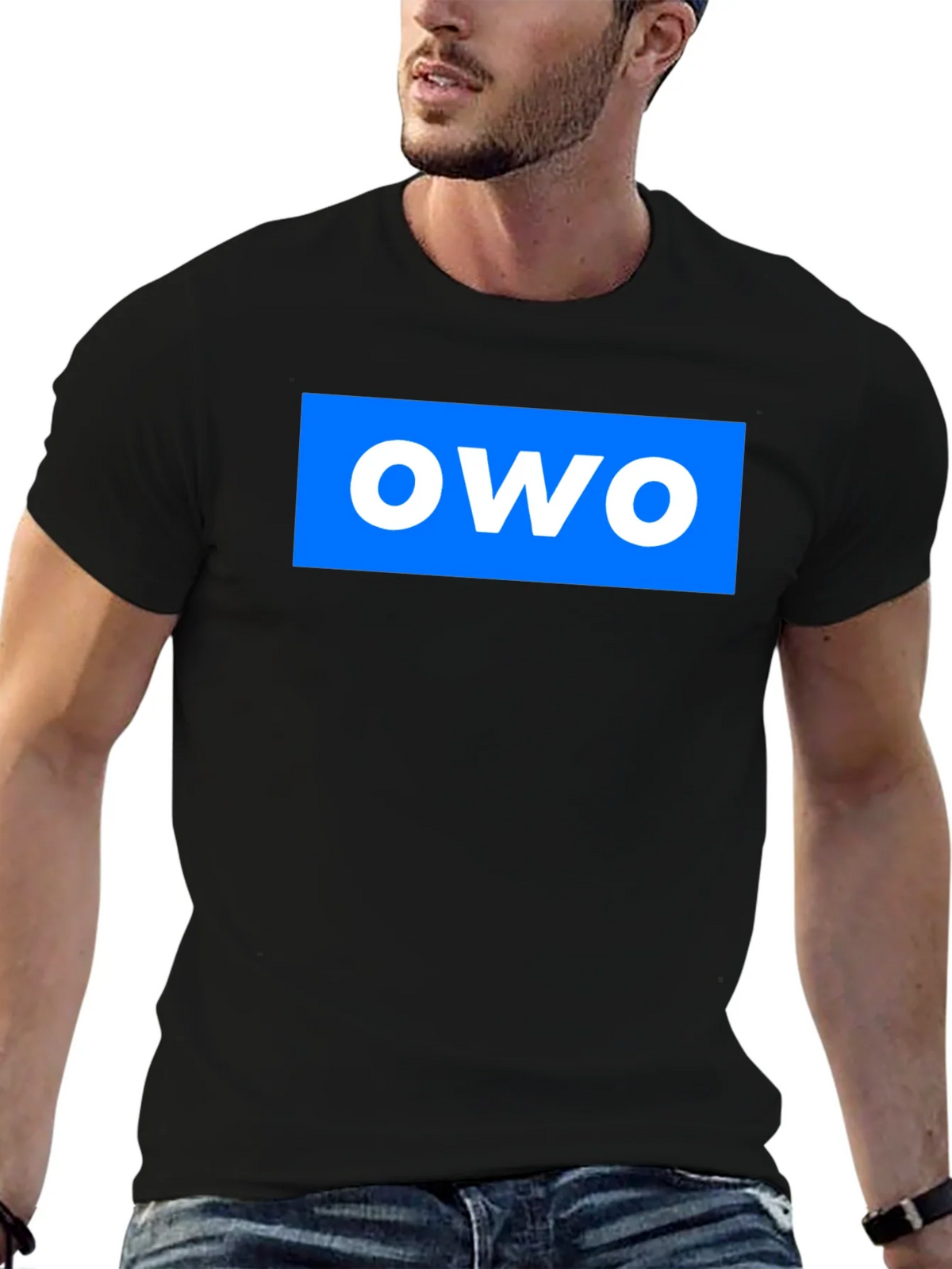 OWO Graphic T-Shirt - Blue on Black product image 4