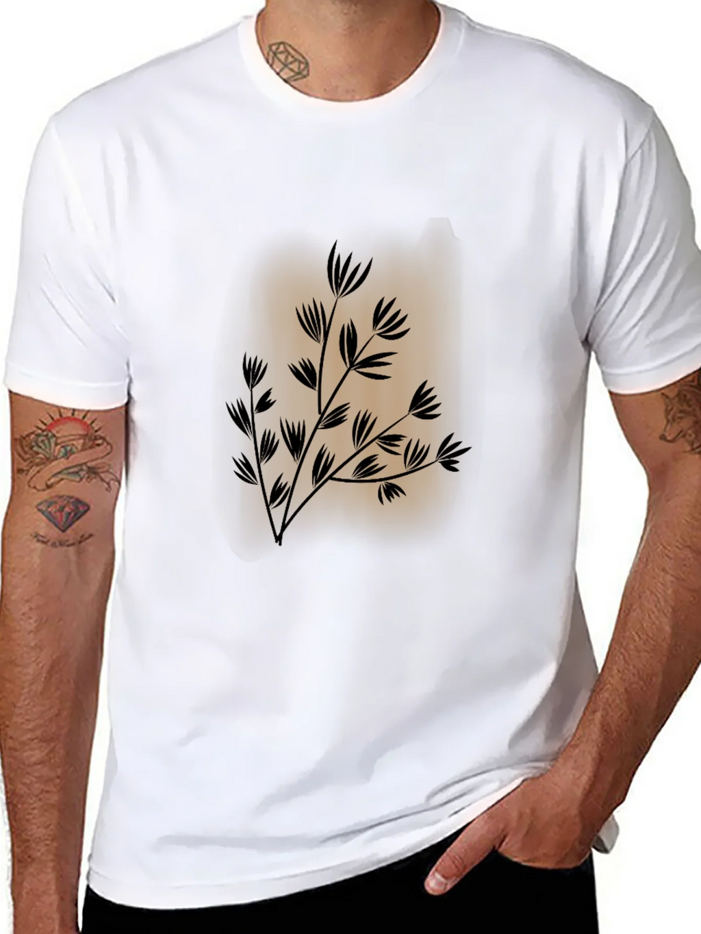 Mens Black Tee with Botanical Print product image 6