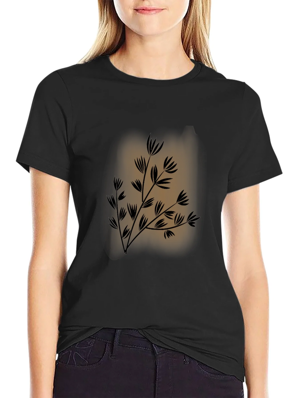 Mens Black Tee with Botanical Print product image 2