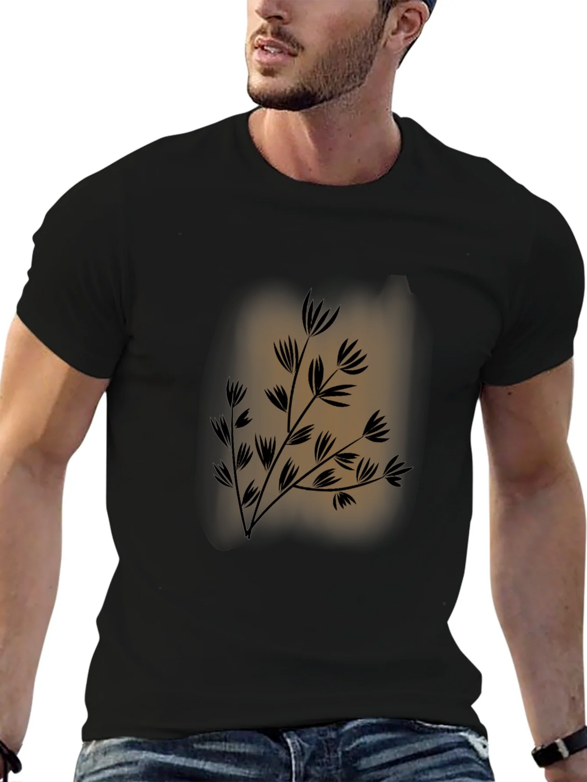 Mens Black Tee with Botanical Print product image 5
