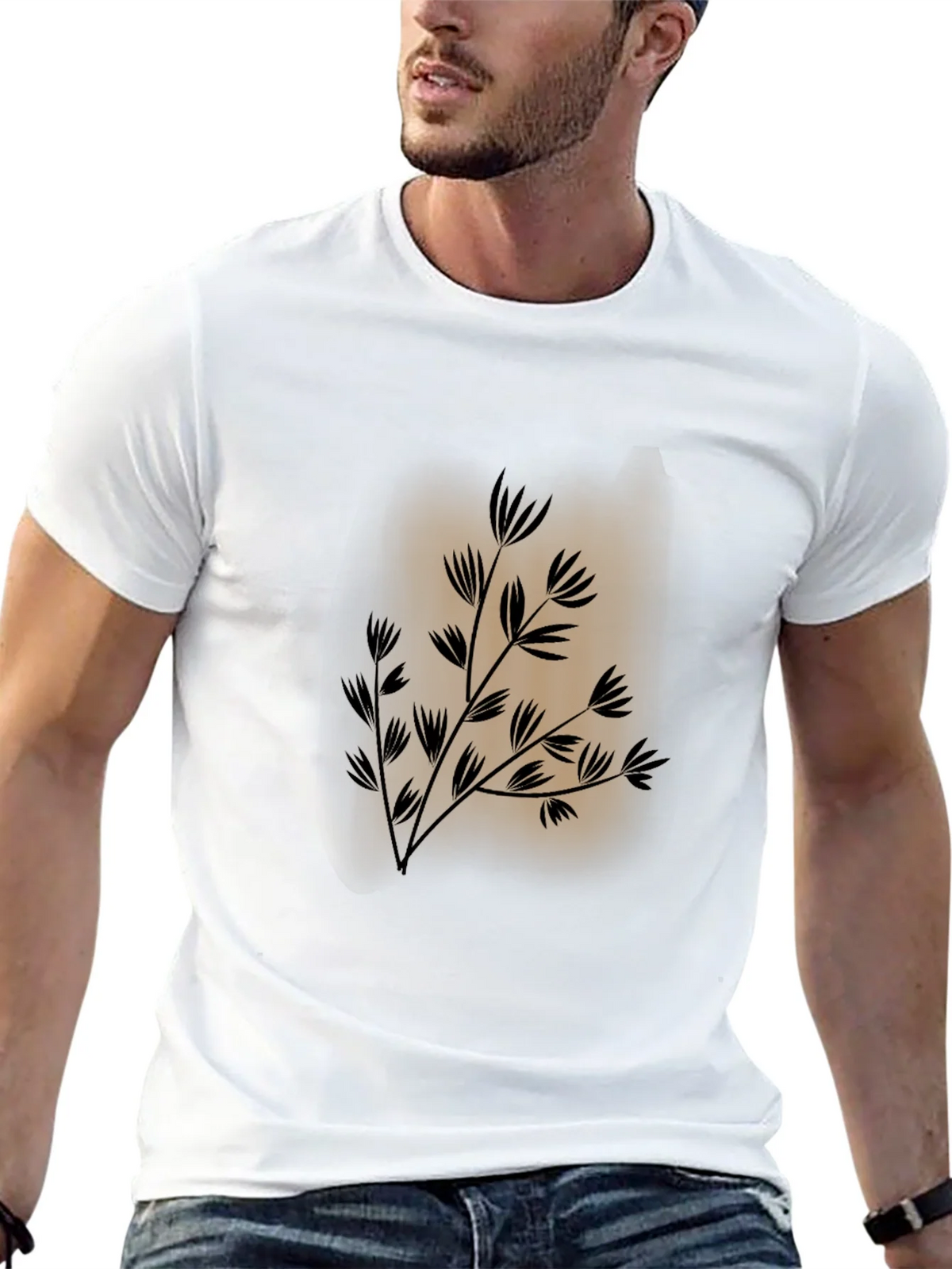 Mens Black Tee with Botanical Print product image 11