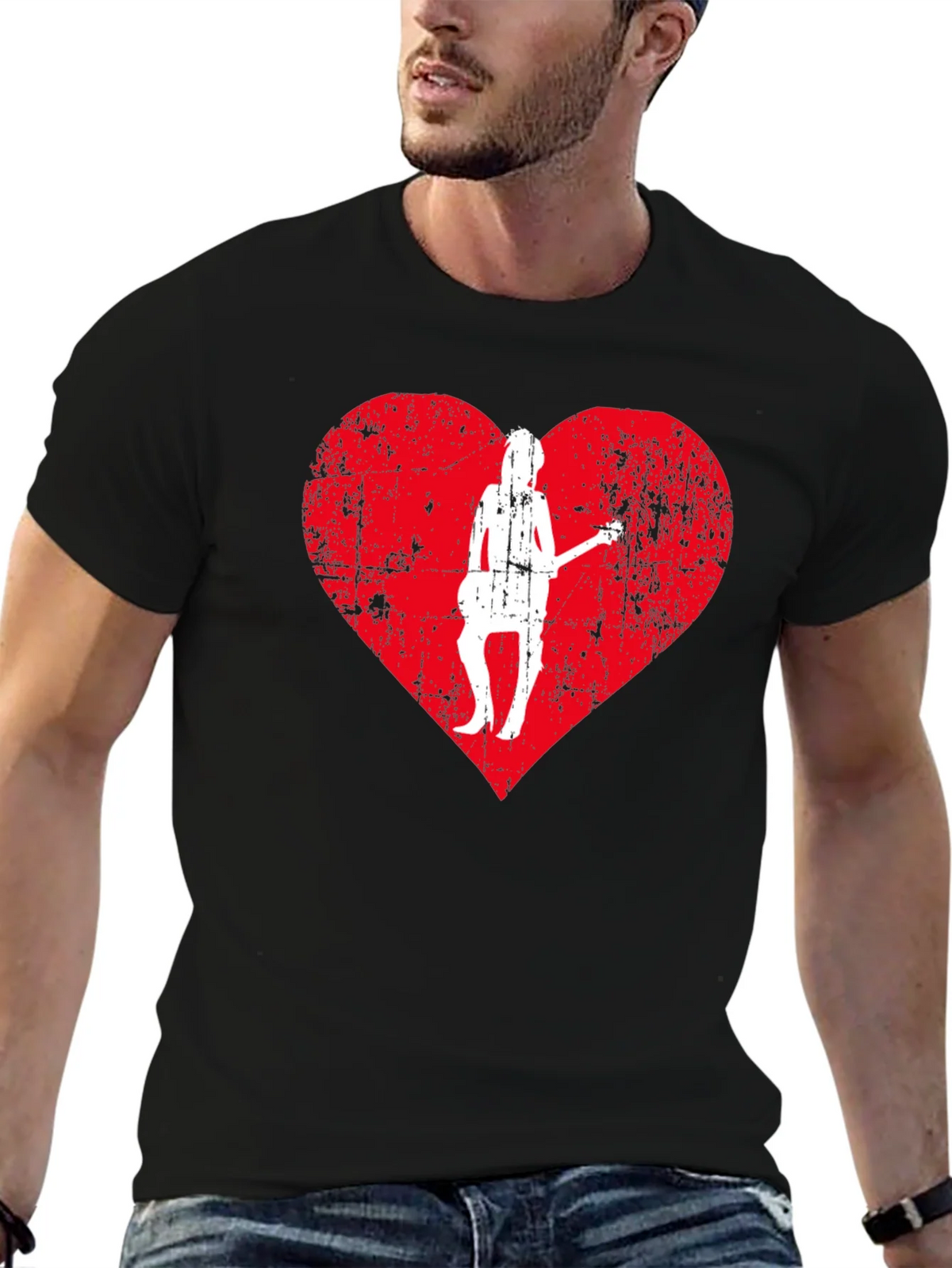 Guitar Girl Heart Graphic Tee - Black product image 6