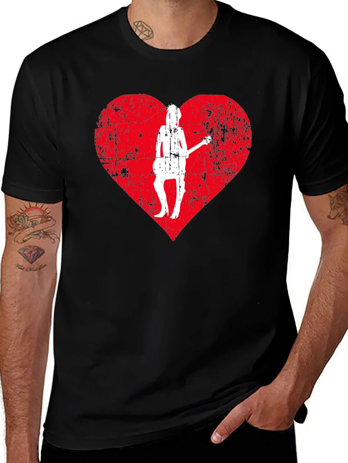 Guitar Girl Heart Graphic Tee - Black product image 1