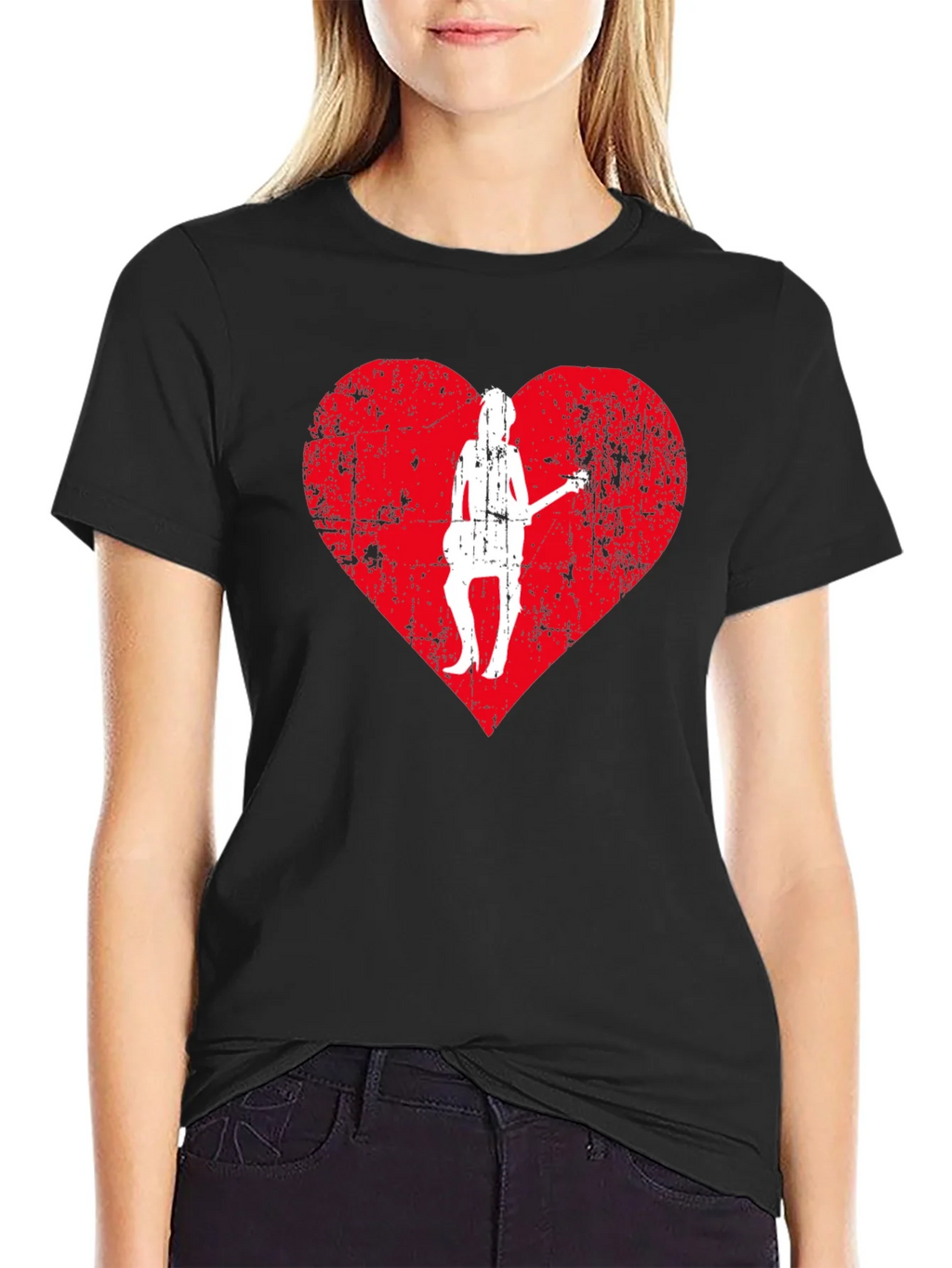 Guitar Girl Heart Graphic Tee - Black product image 2
