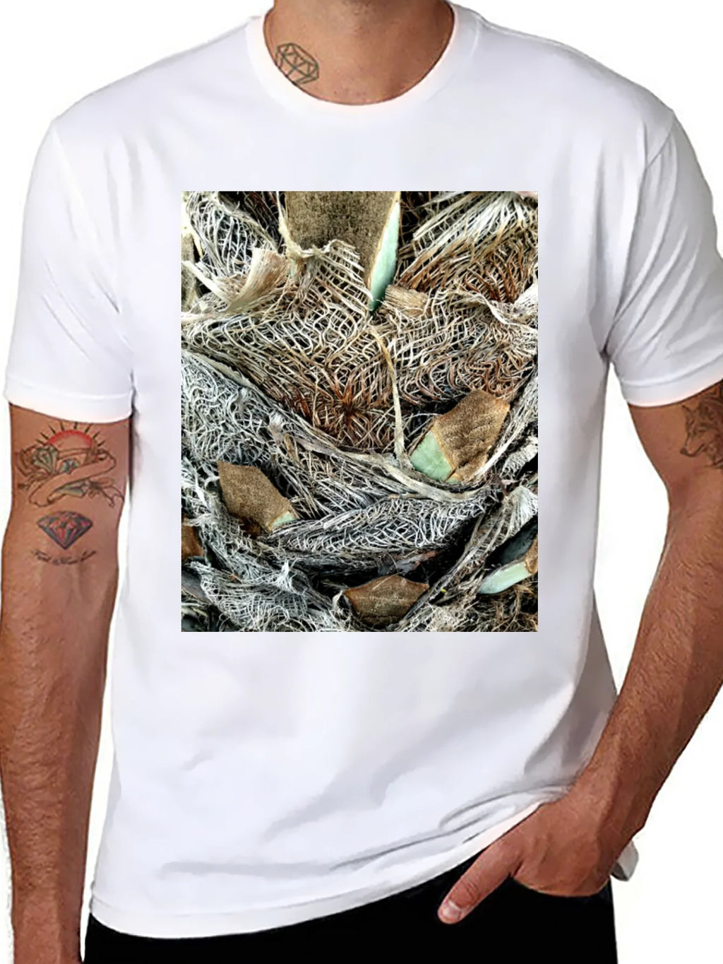 Textured Palm Bark Print Black T-Shirt product image 5