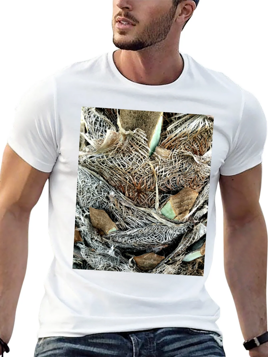 Textured Palm Bark Print Black T-Shirt product image 8