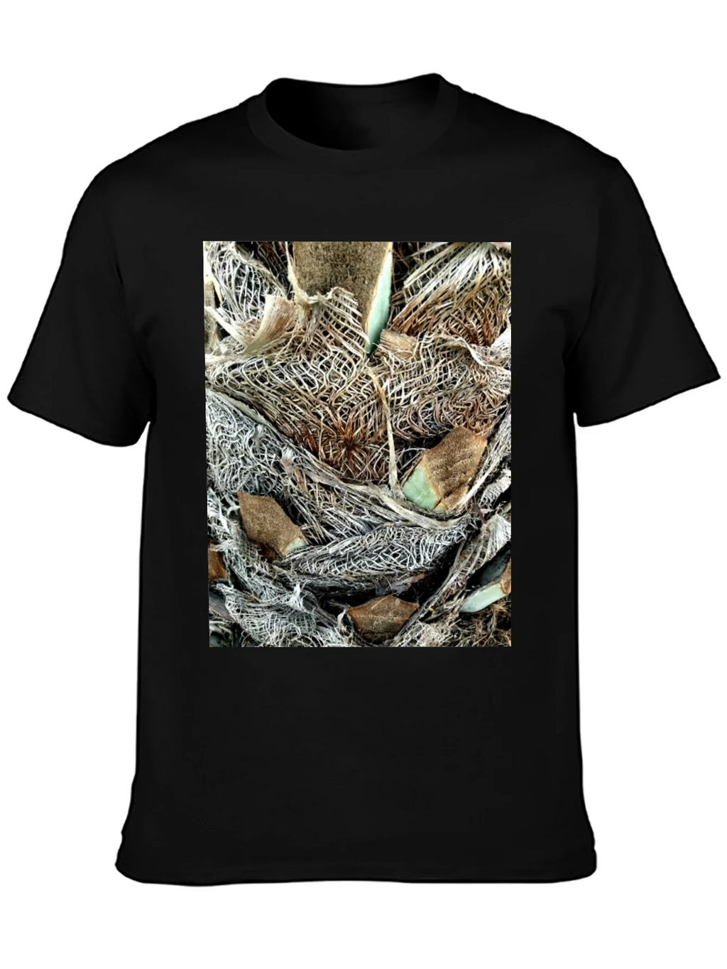 Textured Palm Bark Print Black T-Shirt product image 2
