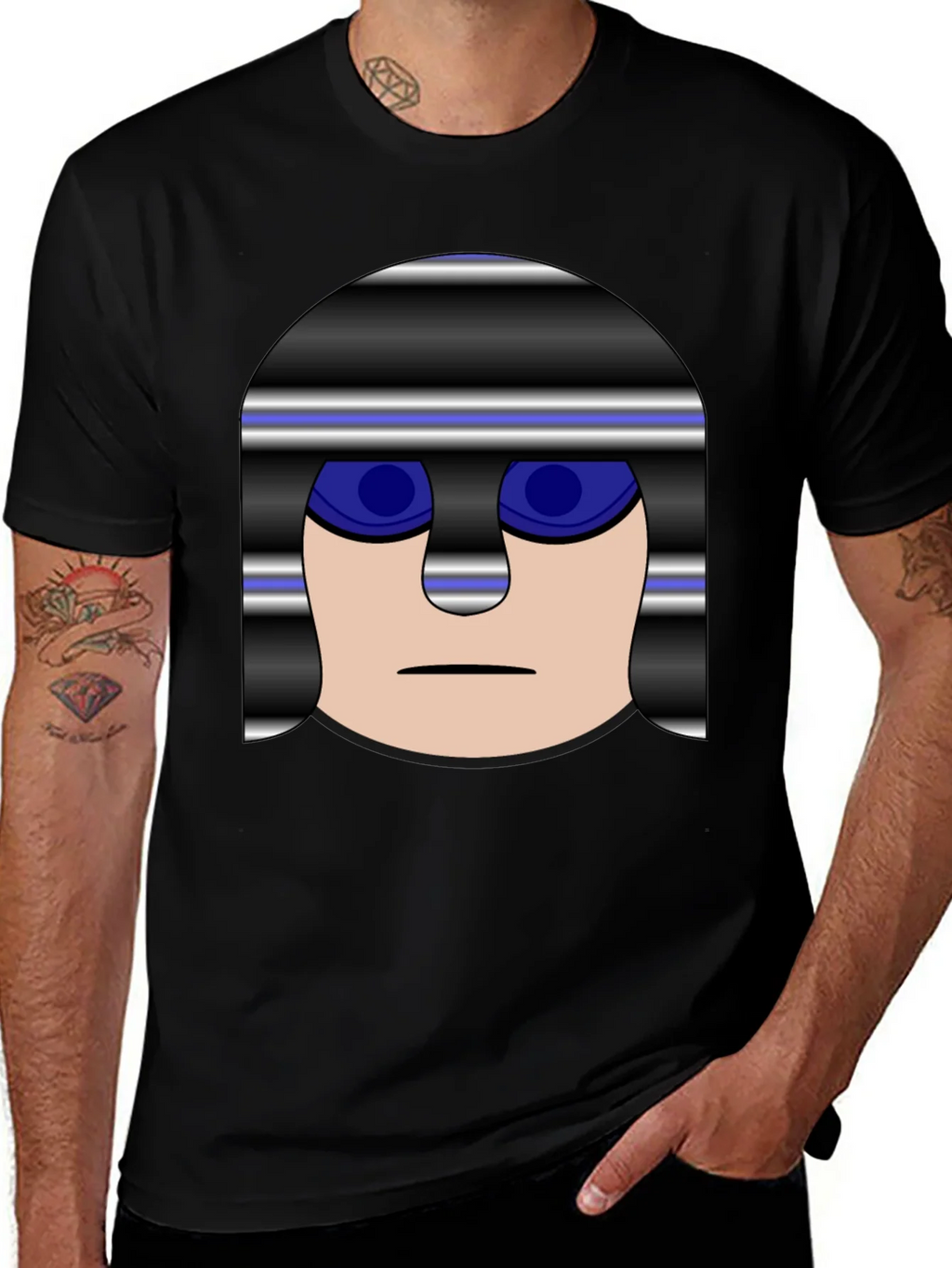 Mens Black T-Shirt with Cartoon Prisoner Graphic product image 1