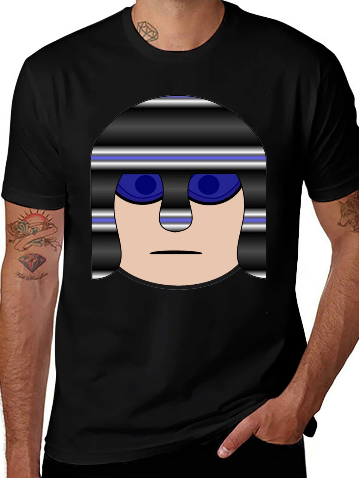 Mens Black T-Shirt with Cartoon Prisoner Graphic product image 1