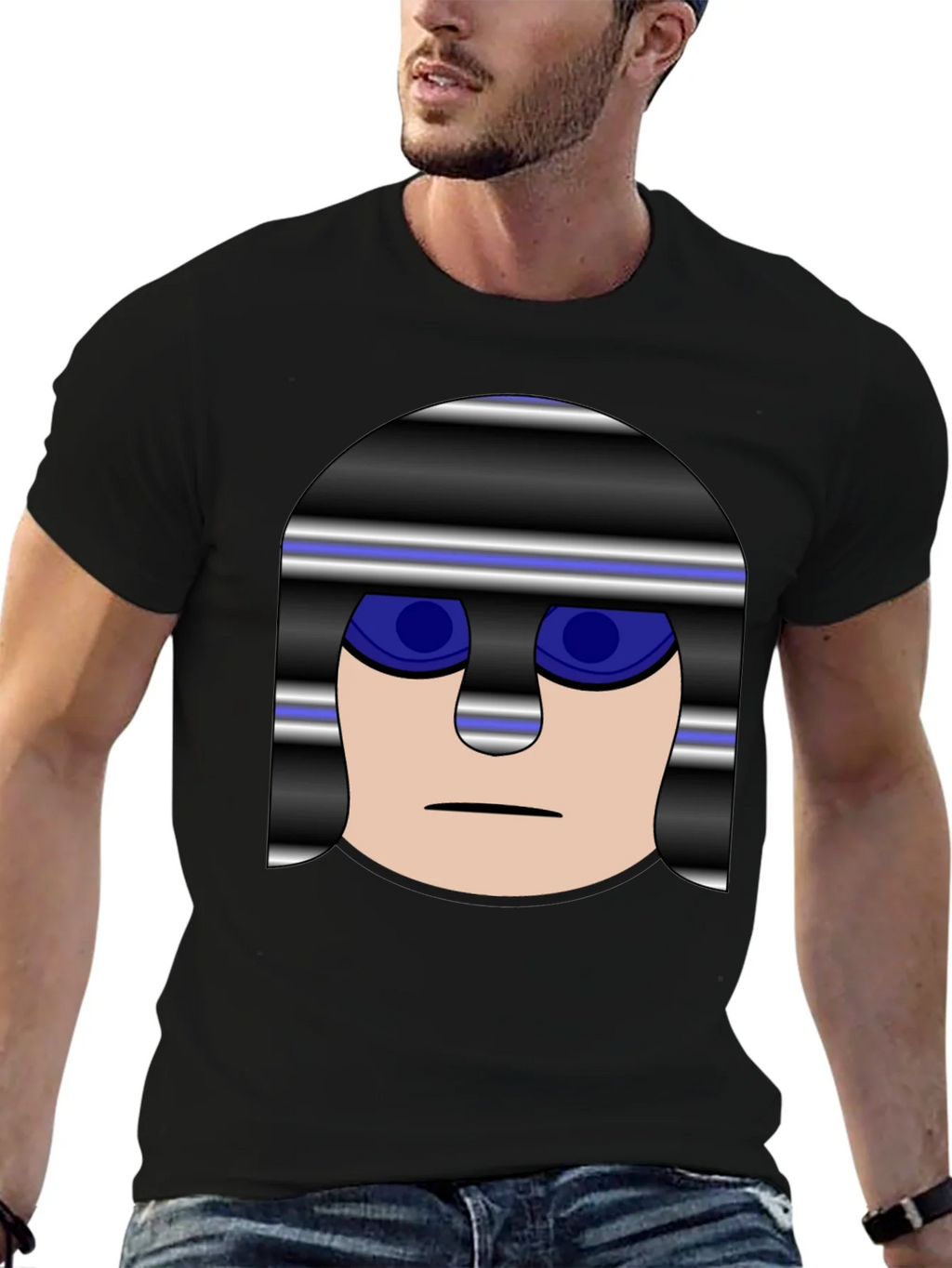 Mens Black T-Shirt with Cartoon Prisoner Graphic product image 6