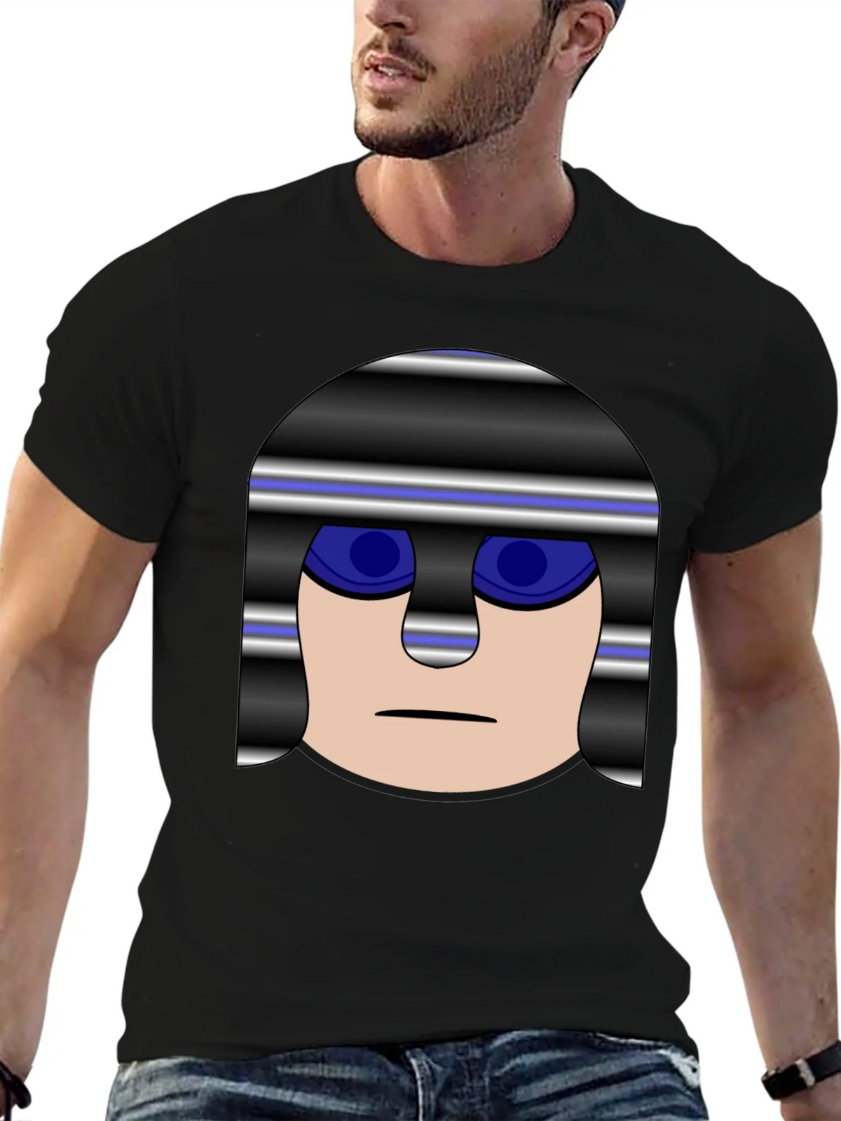 Mens Black T-Shirt with Cartoon Prisoner Graphic product image 6