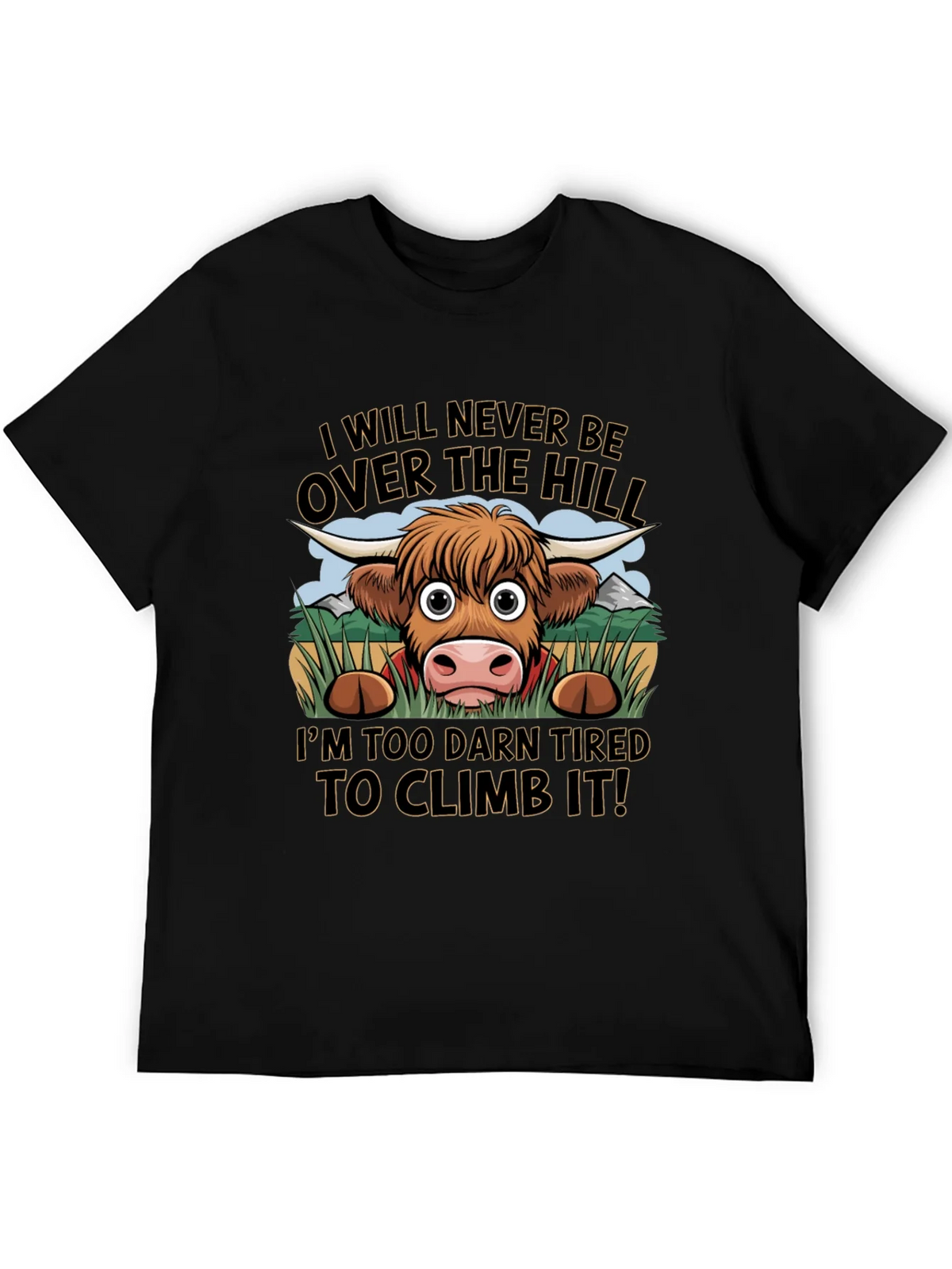 Funny Highland Cow Tired to Climb It T-Shirt product image 4