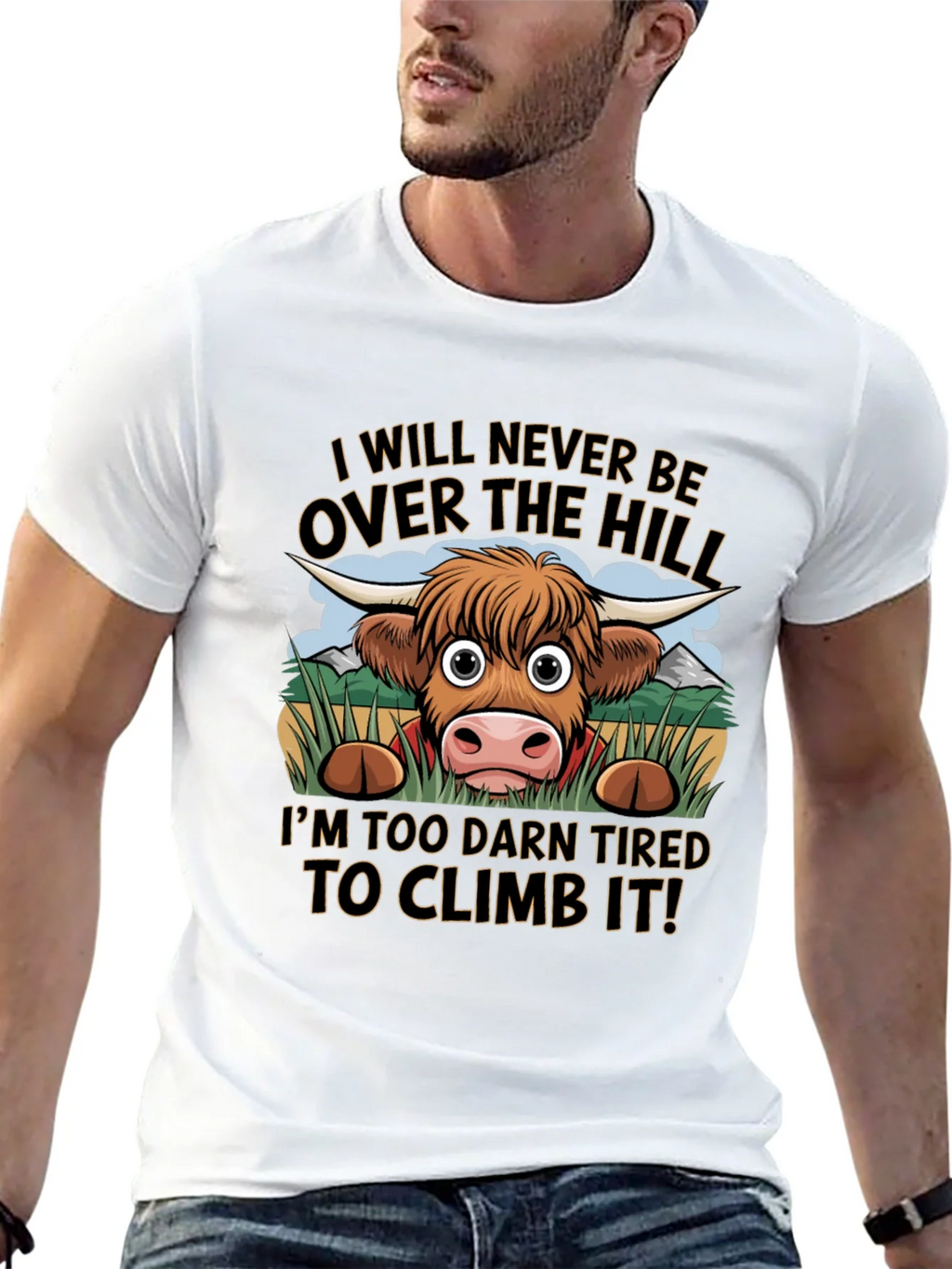 Funny Highland Cow Tired to Climb It T-Shirt product image 9