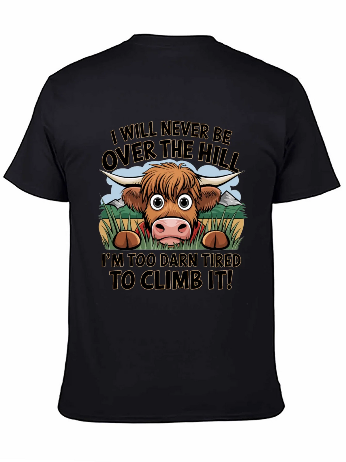 Funny Highland Cow Tired to Climb It T-Shirt product image 3