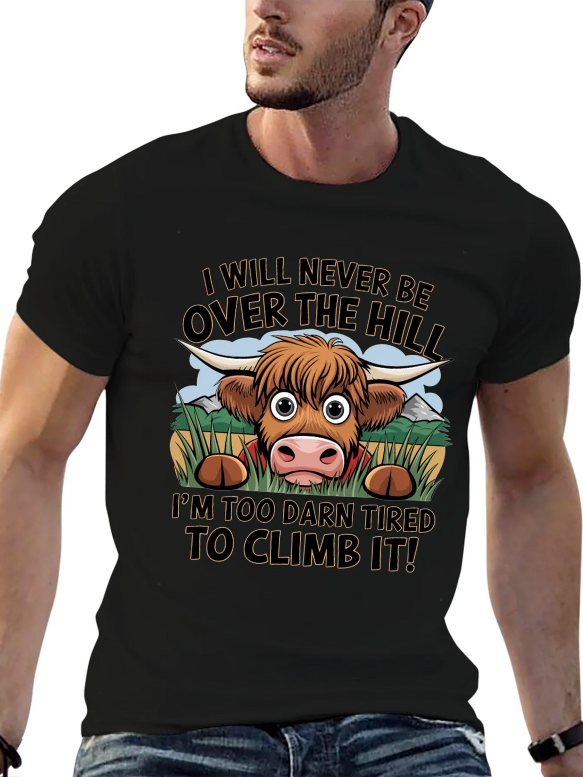 Funny Highland Cow Tired to Climb It T-Shirt product image 5