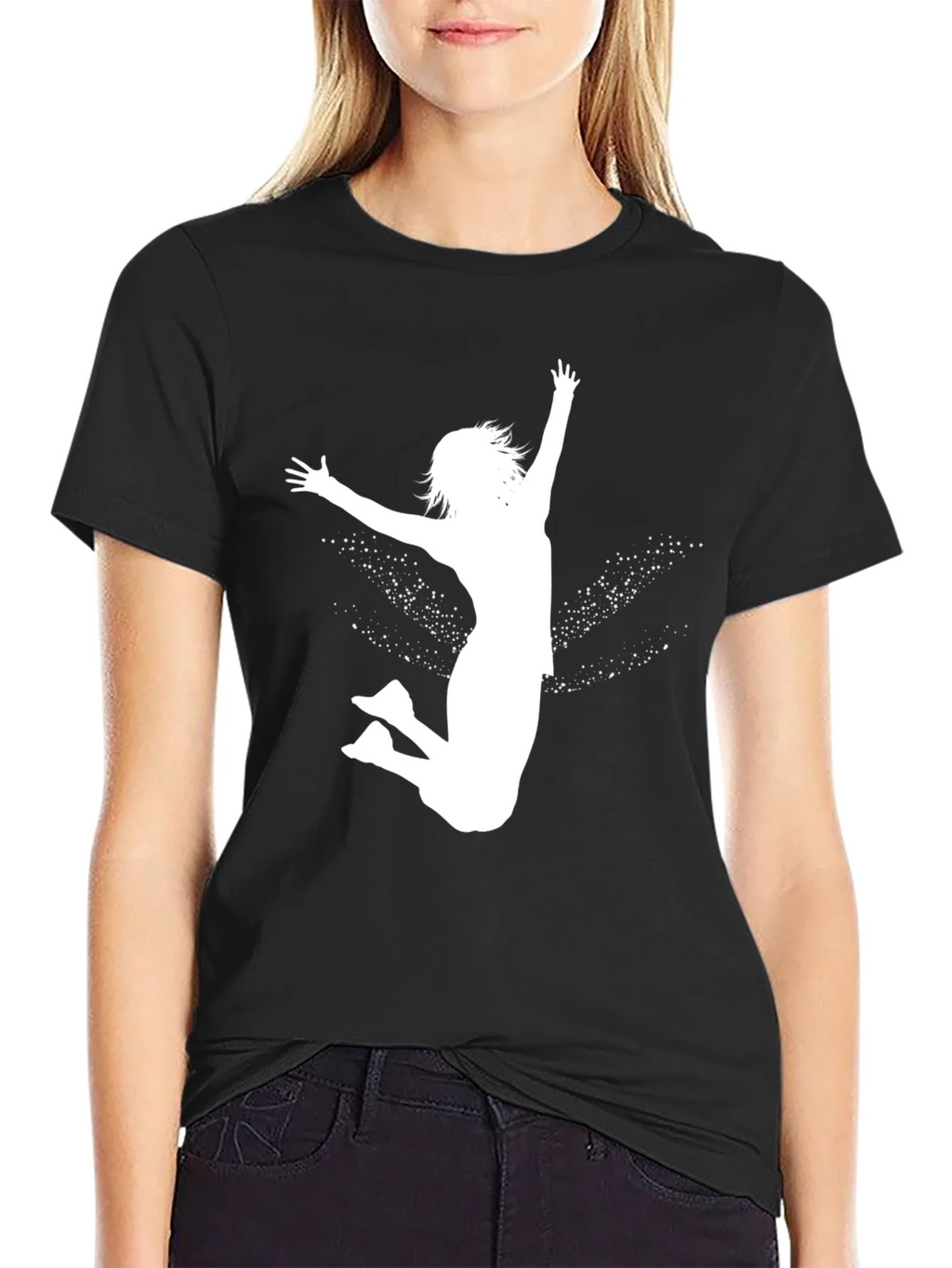 Black Tee with White Jumping Girl Graphic product image 2