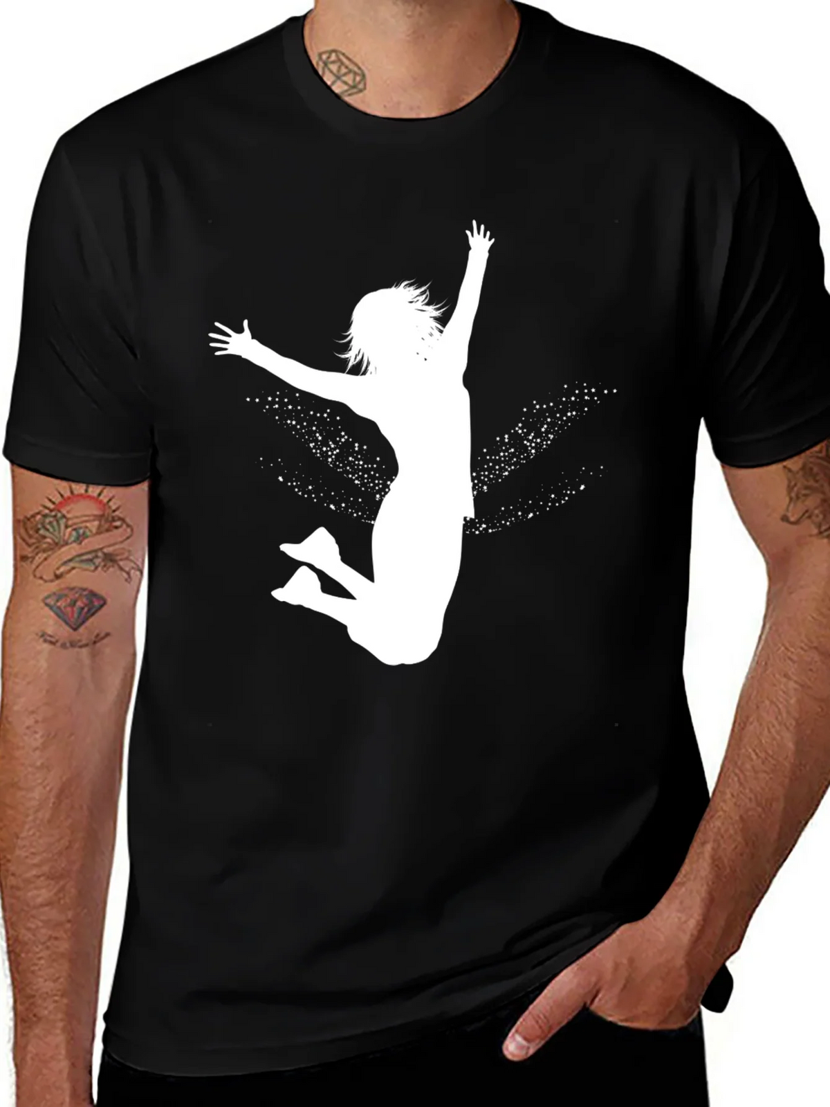 Black Tee with White Jumping Girl Graphic product image 1