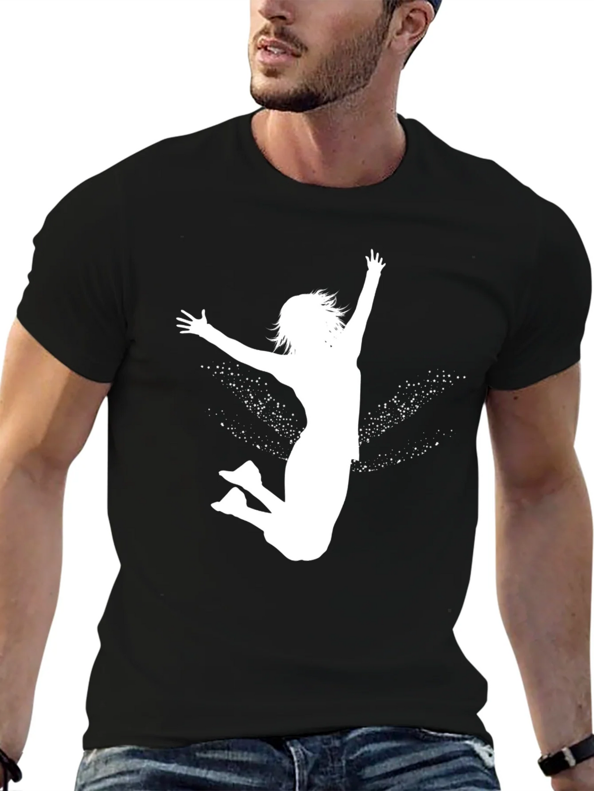 Black Tee with White Jumping Girl Graphic product image 4