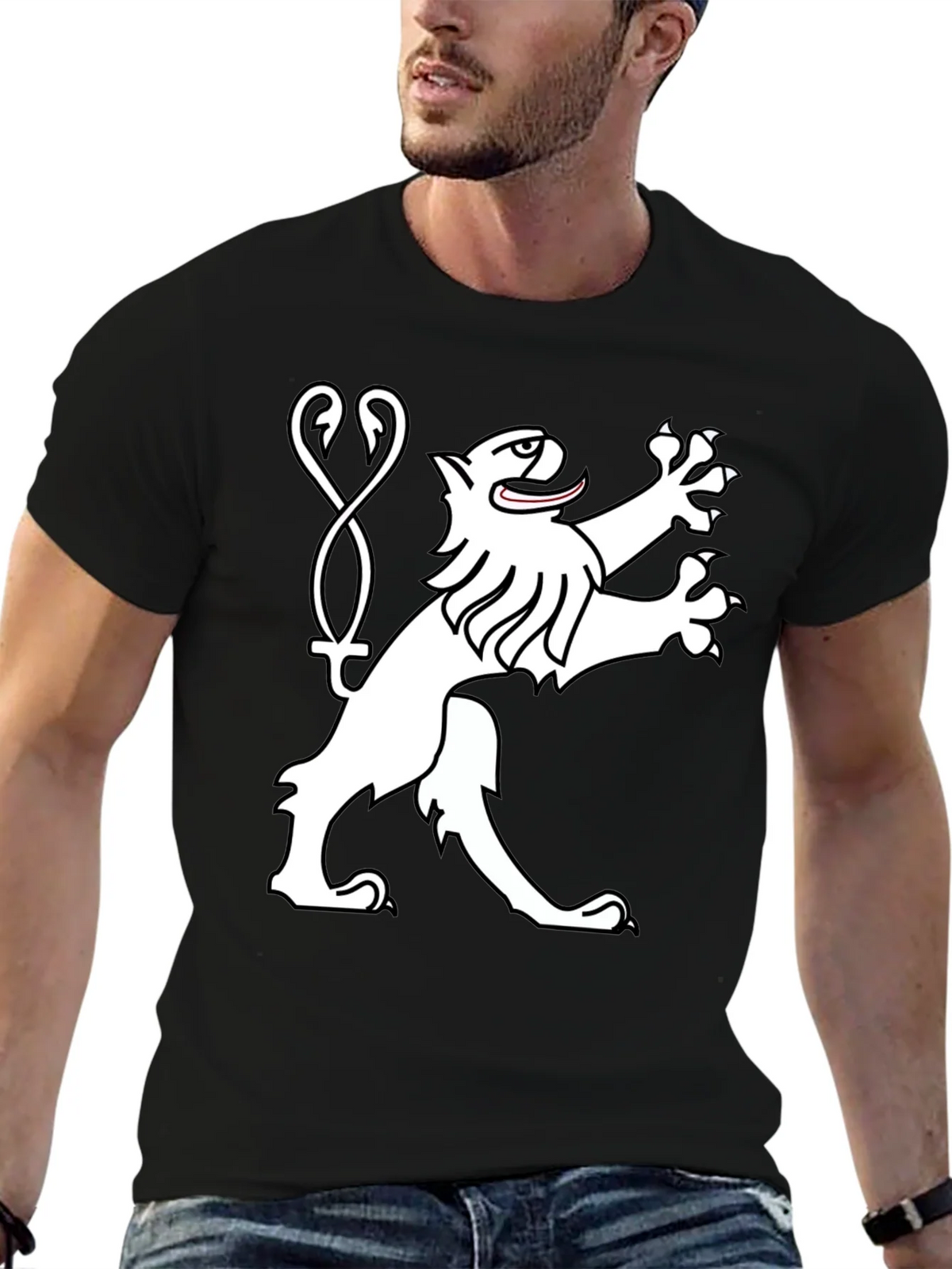 Black Tee Shirt with Heraldic Lion Graphic product image 6