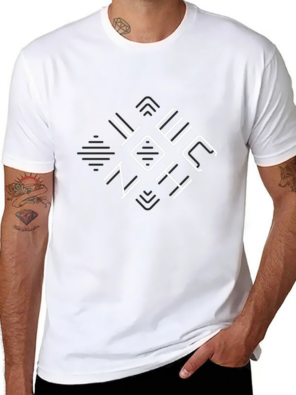 Mens Black Graphic T-Shirt - Geometric Design product image 7