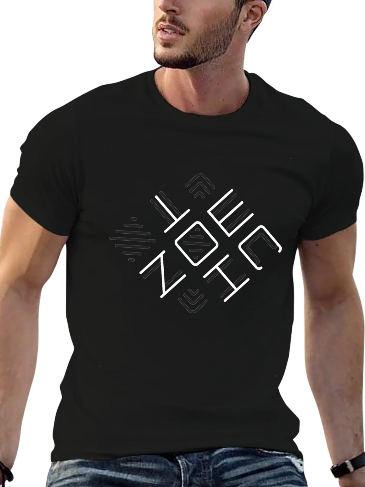 Mens Black Graphic T-Shirt - Geometric Design product image 6