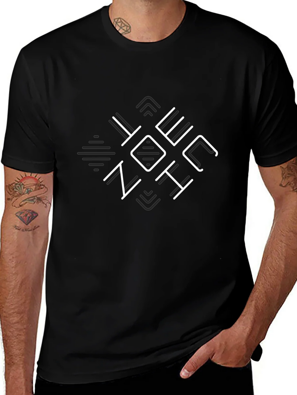 Mens Black Graphic T-Shirt - Geometric Design product image 1