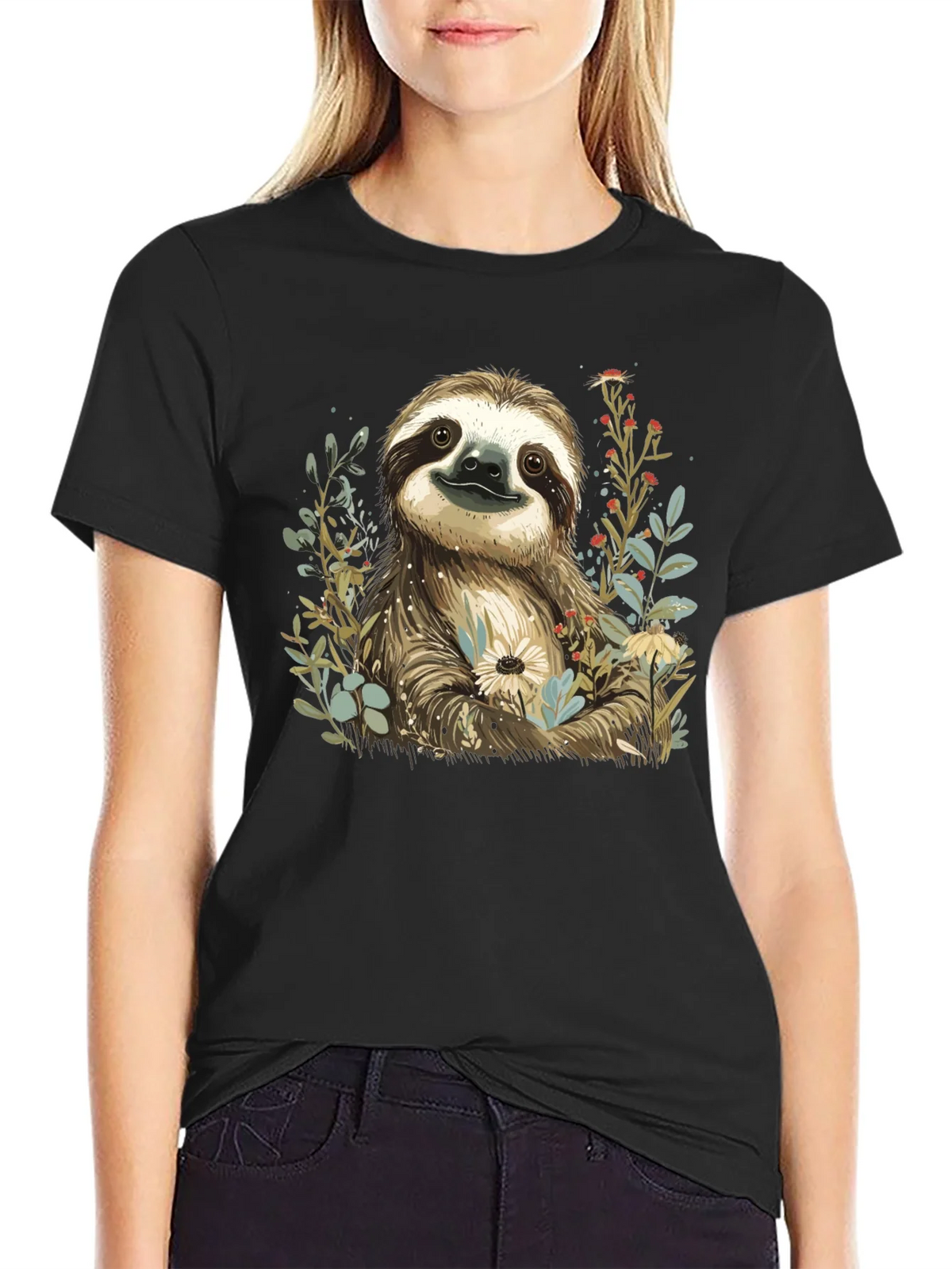 Sloth & Floral Print T-Shirt - Relaxed Fit product image 1