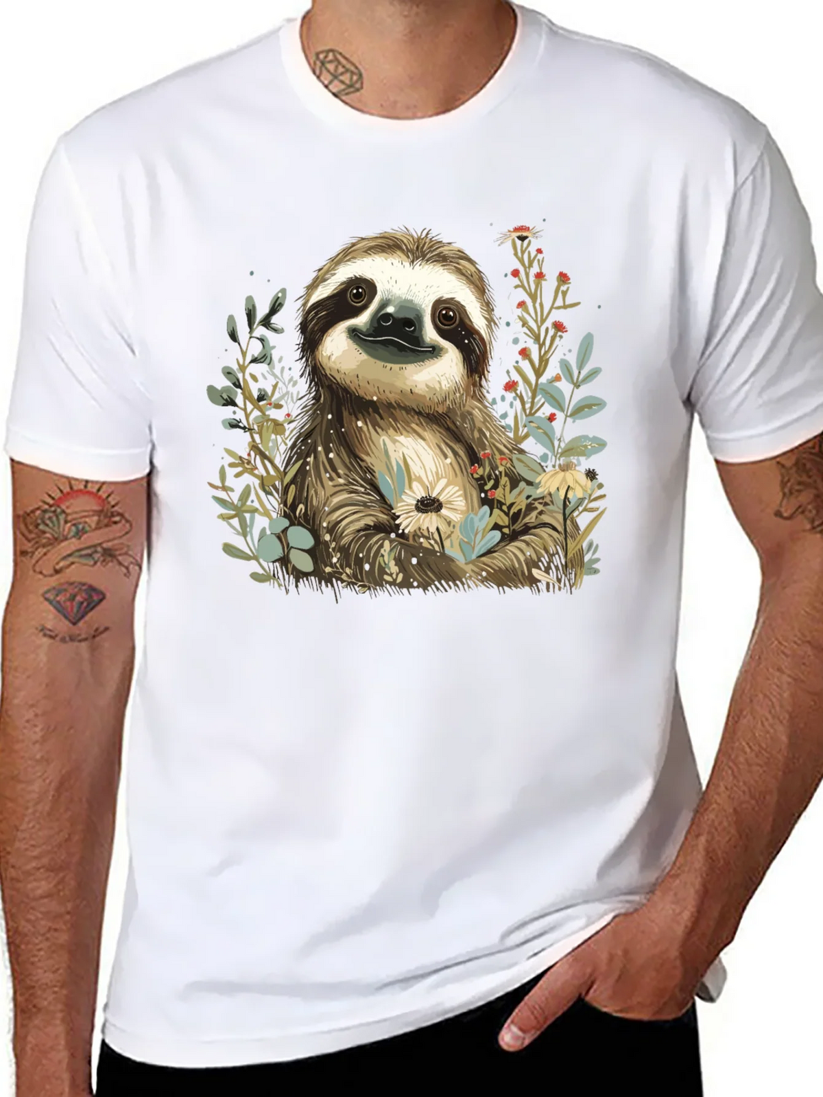 Sloth & Floral Print T-Shirt - Relaxed Fit product image 4
