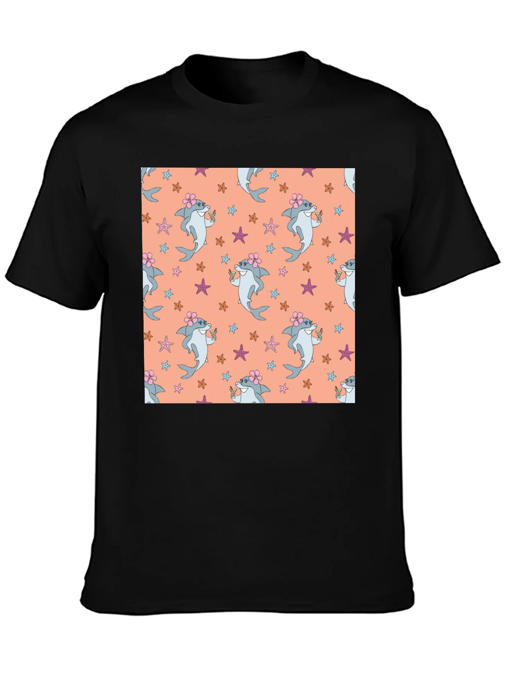Summer Shark Pattern Black T-Shirt product image 3
