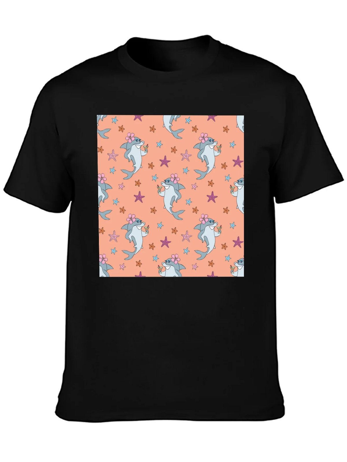 Summer Shark Pattern Black T-Shirt product image 3