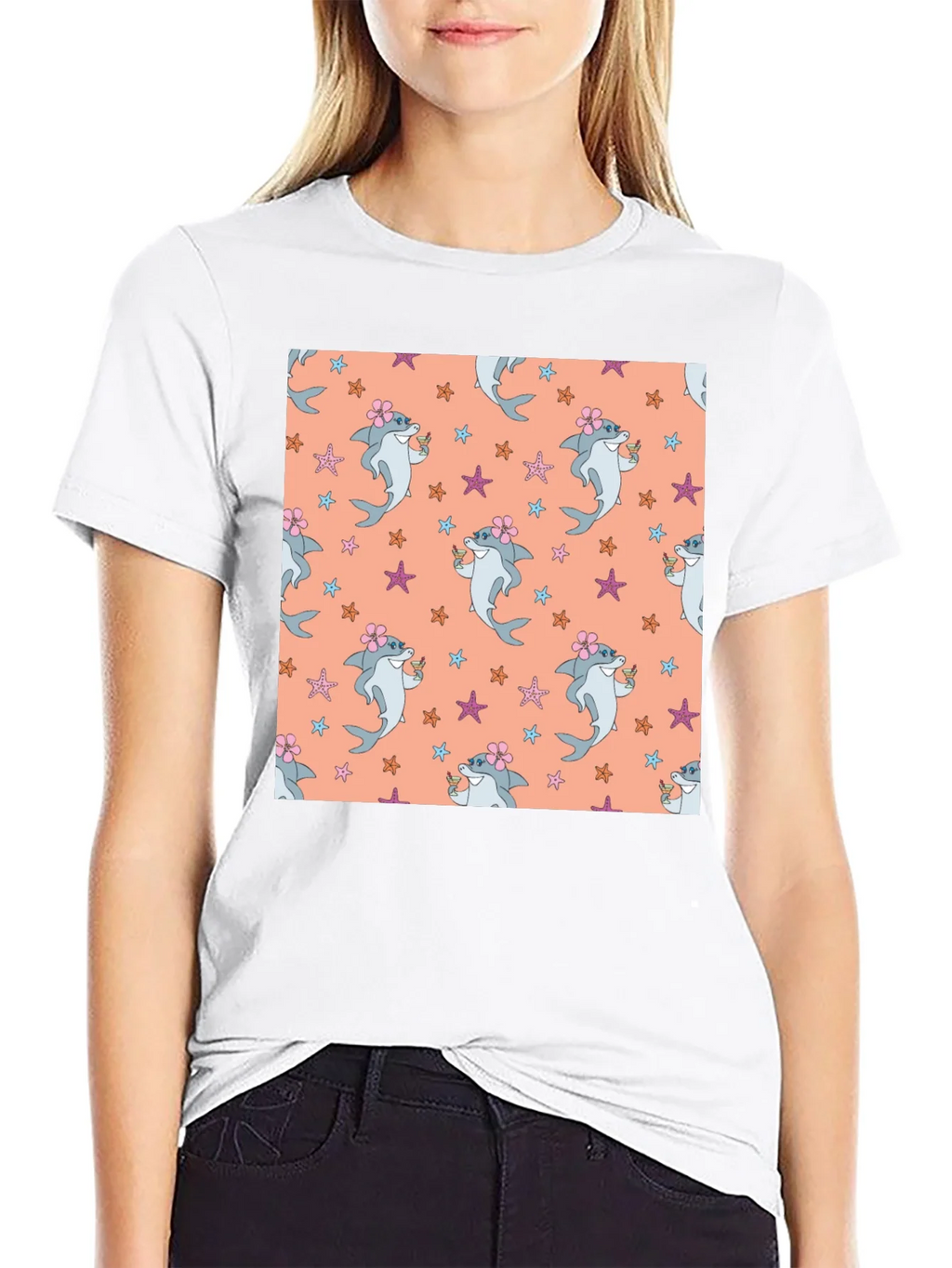 Summer Shark Pattern Black T-Shirt product image 7