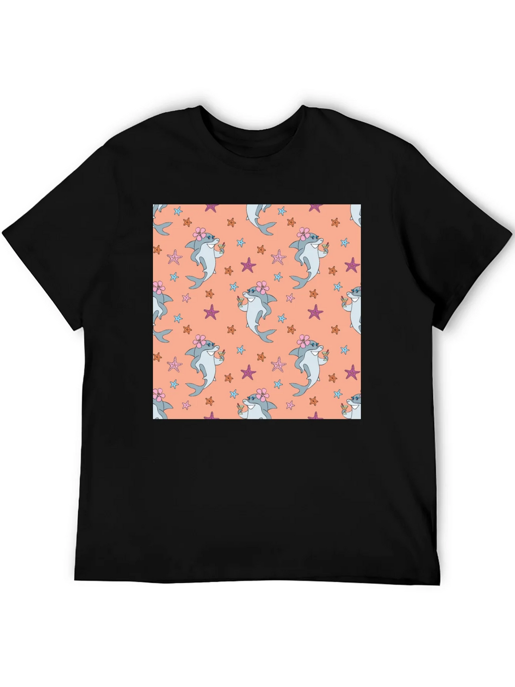 Summer Shark Pattern Black T-Shirt product image 5