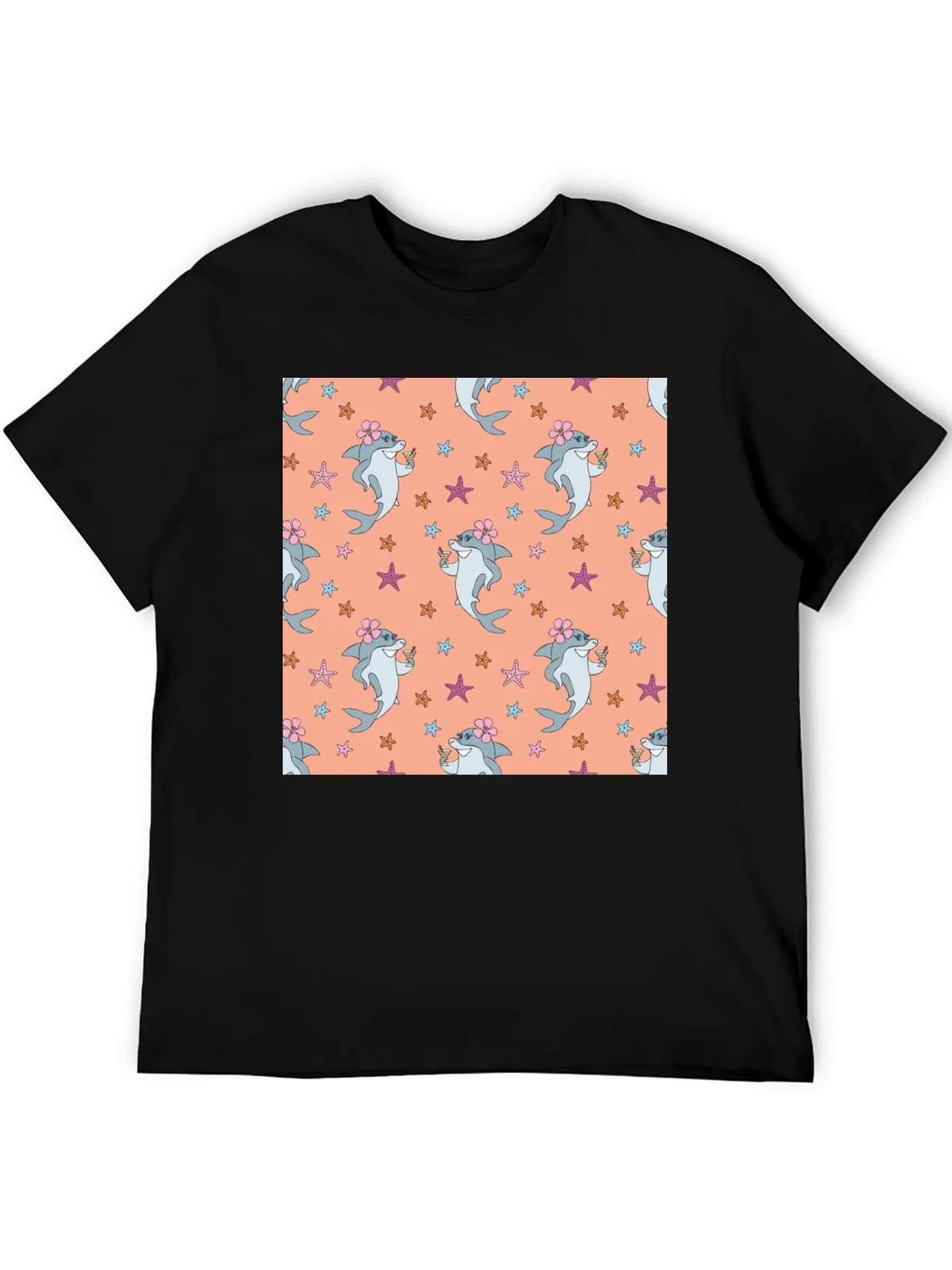 Summer Shark Pattern Black T-Shirt product image 5