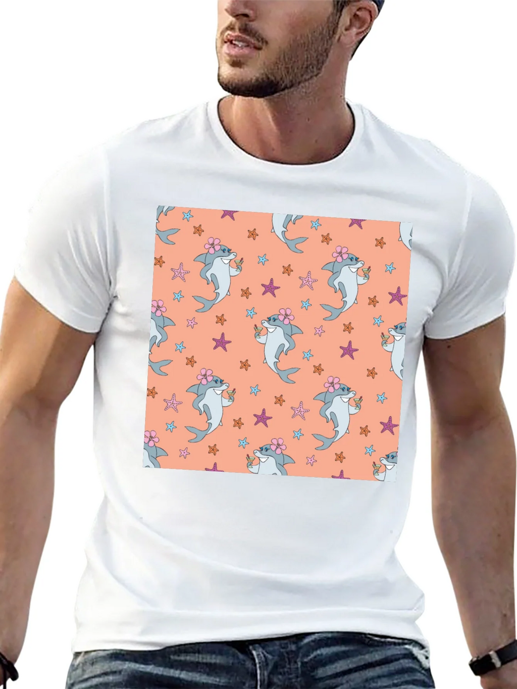 Summer Shark Pattern Black T-Shirt product image 11