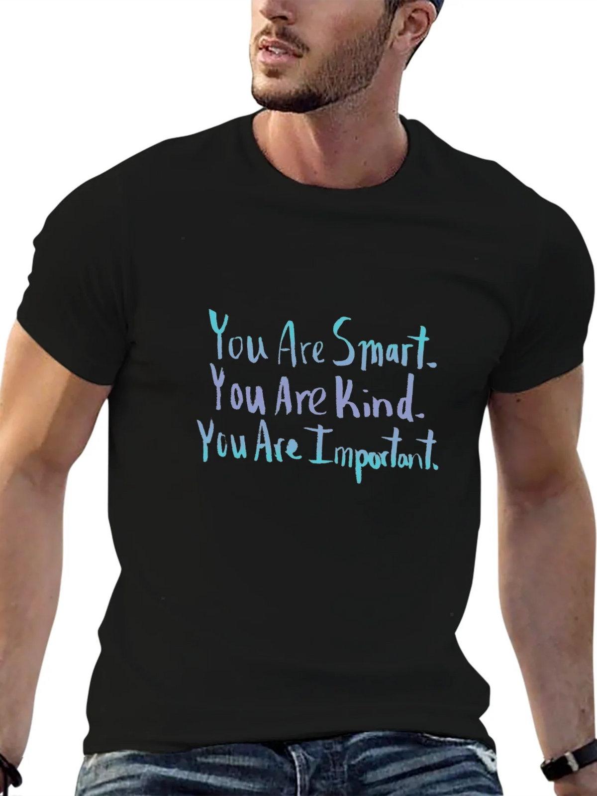 Inspirational Black T-Shirt: You Are Smart Kind Important product image 6
