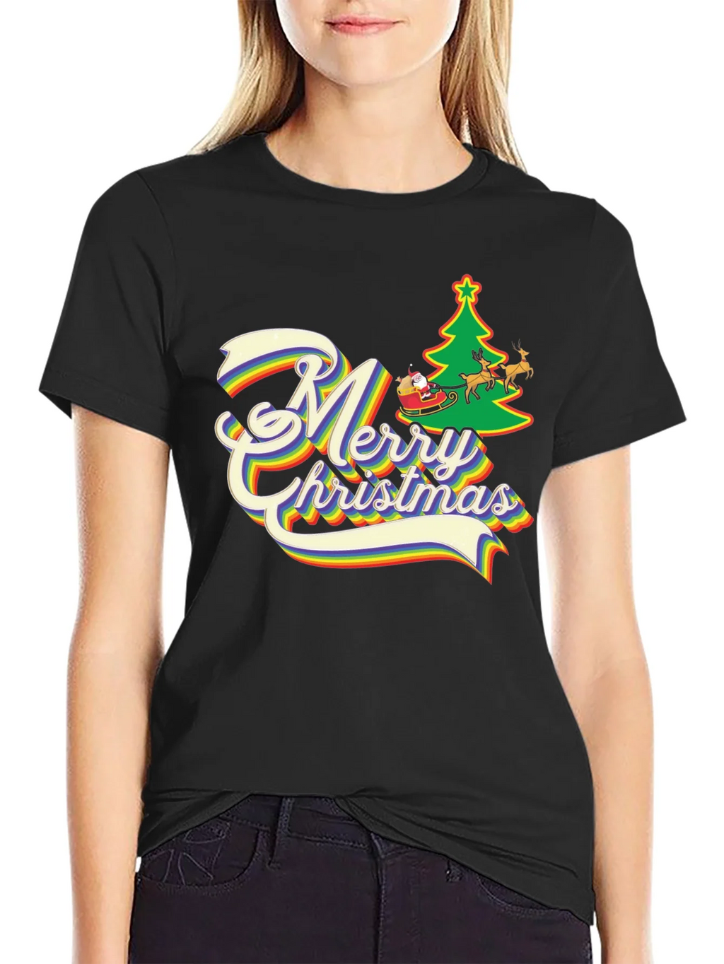 Rainbow Merry Christmas T-Shirt product image 2