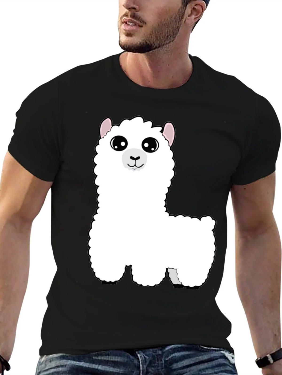 Cute Alpaca Graphic Tee - Black Cotton T-Shirt product image 6