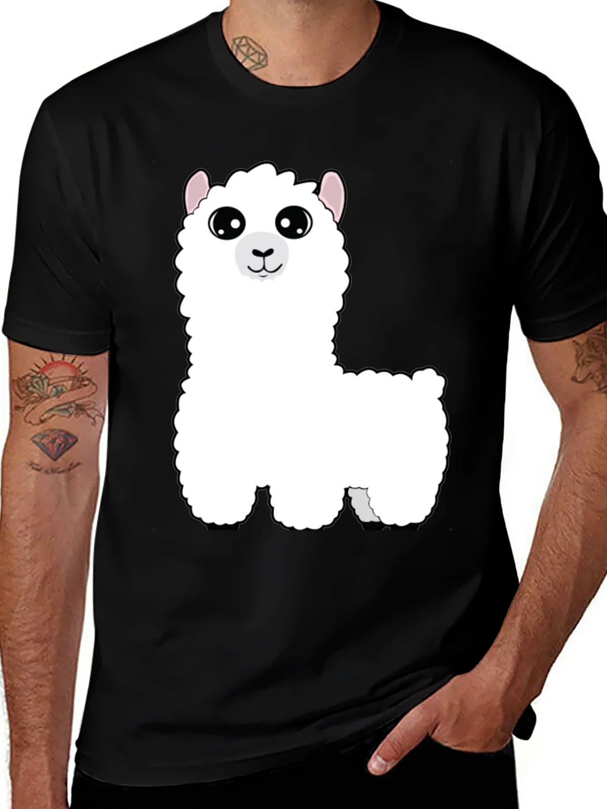 Cute Alpaca Graphic Tee - Black Cotton T-Shirt product image 1