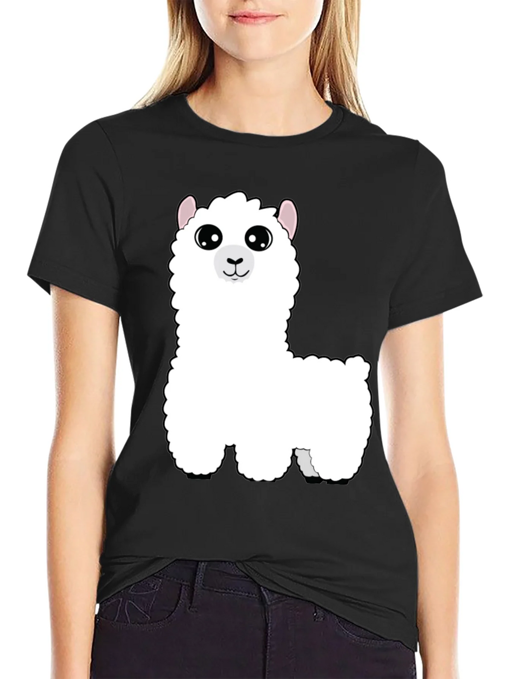 Cute Alpaca Graphic Tee - Black Cotton T-Shirt product image 2