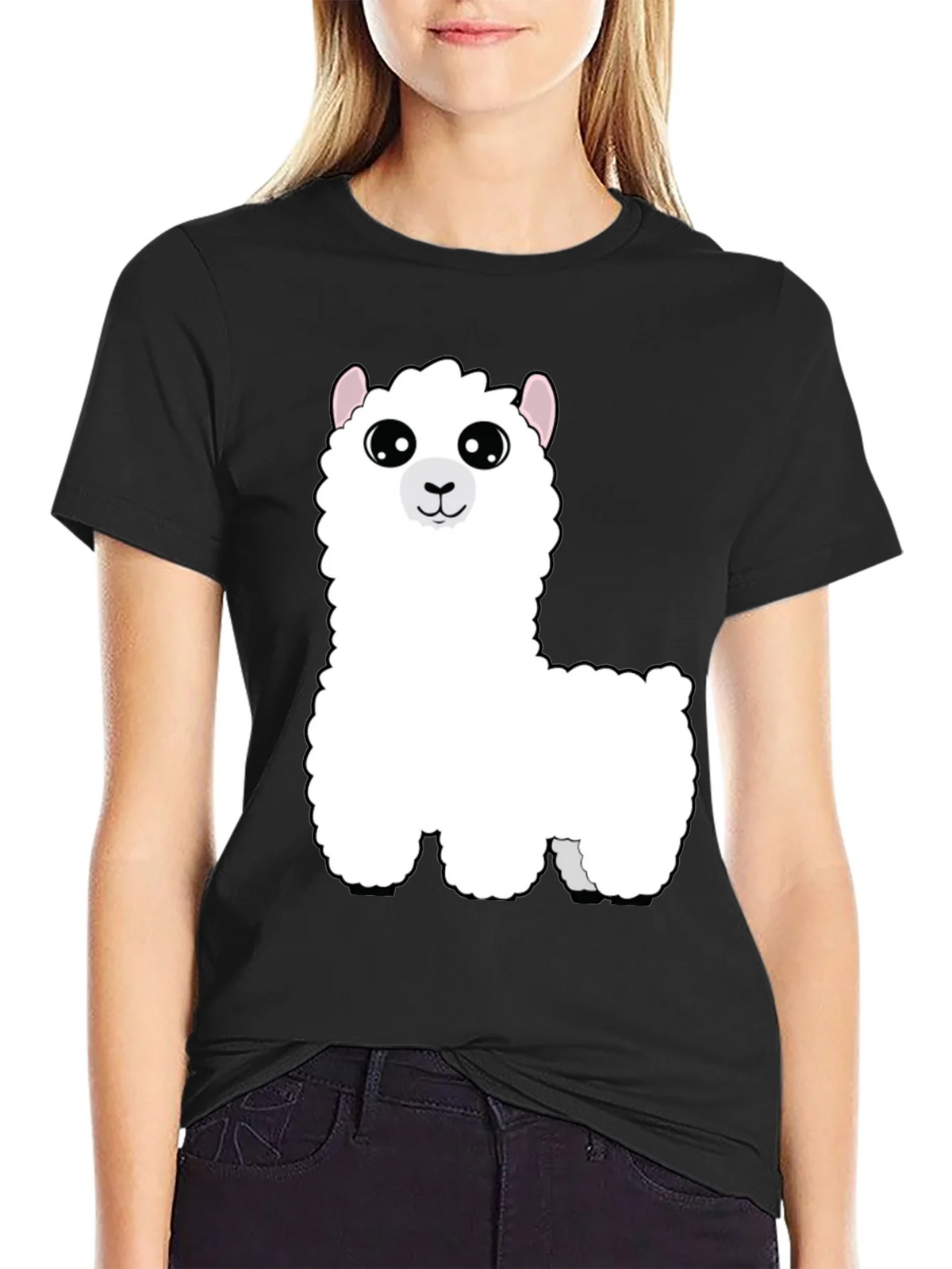 Cute Alpaca Graphic Tee - Black Cotton T-Shirt product image 2