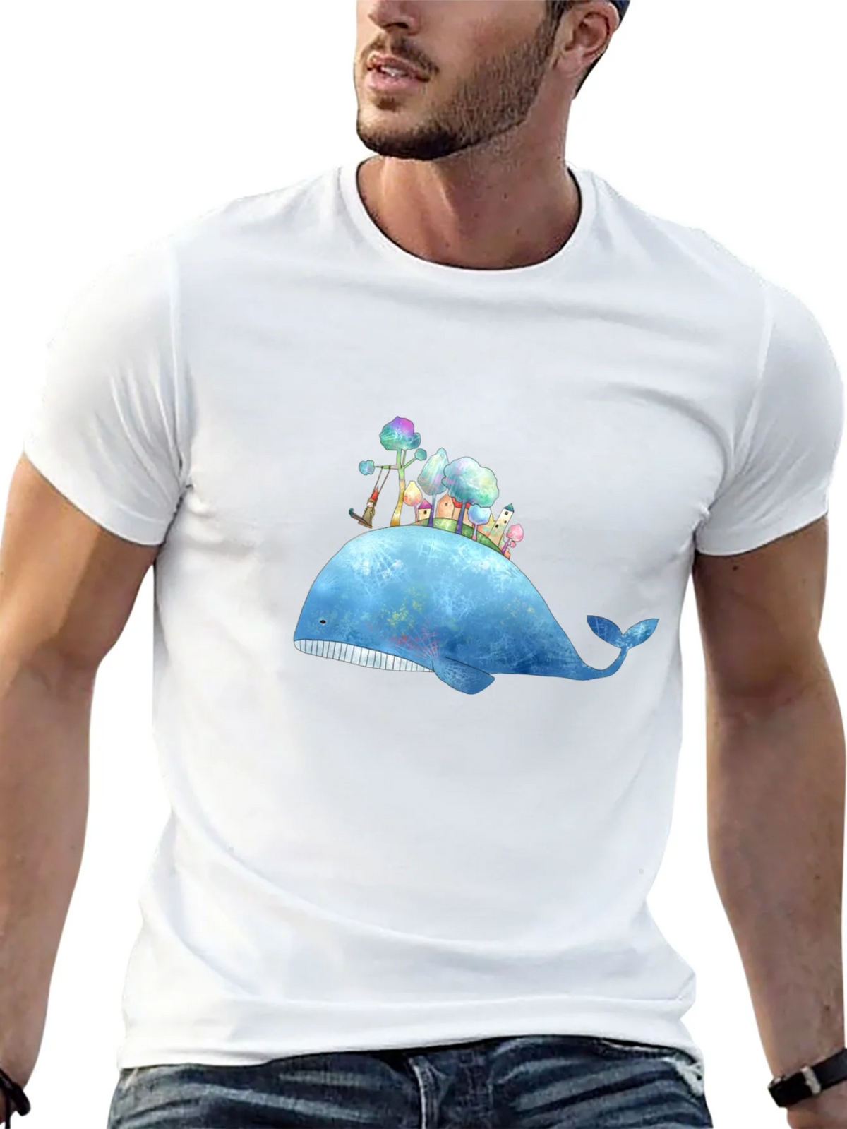 Whimsical Whale Island Graphic Tee - Black product image 11