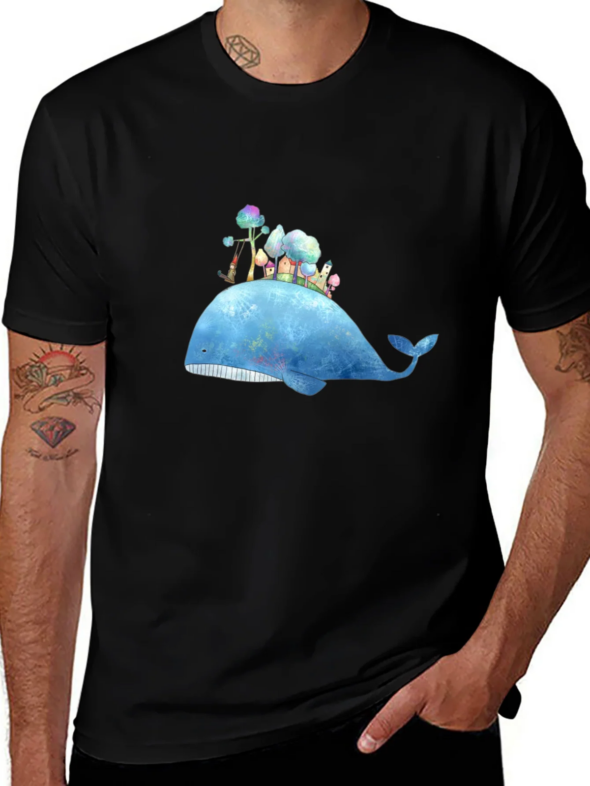 Whimsical Whale Island Graphic Tee - Black product image 1