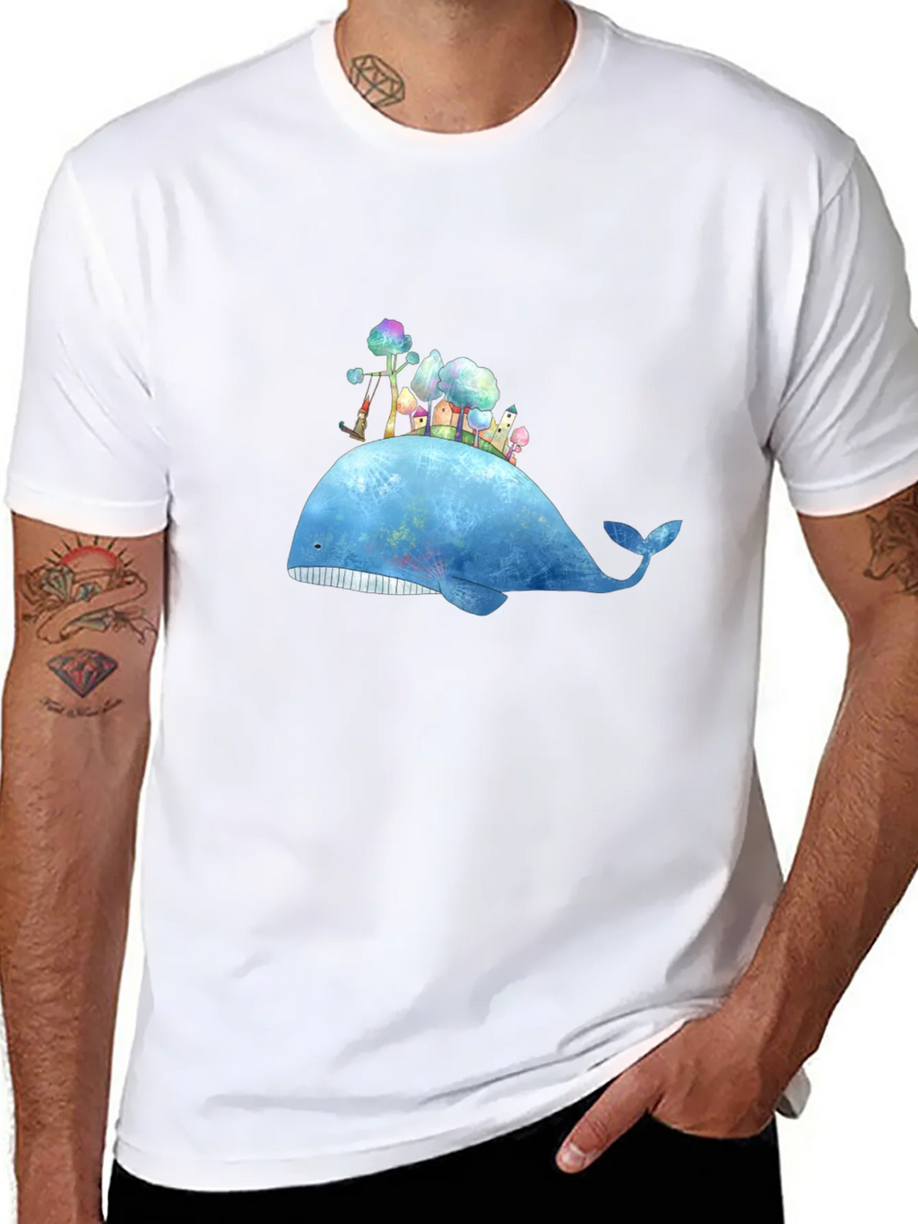 Whimsical Whale Island Graphic Tee - Black product image 7