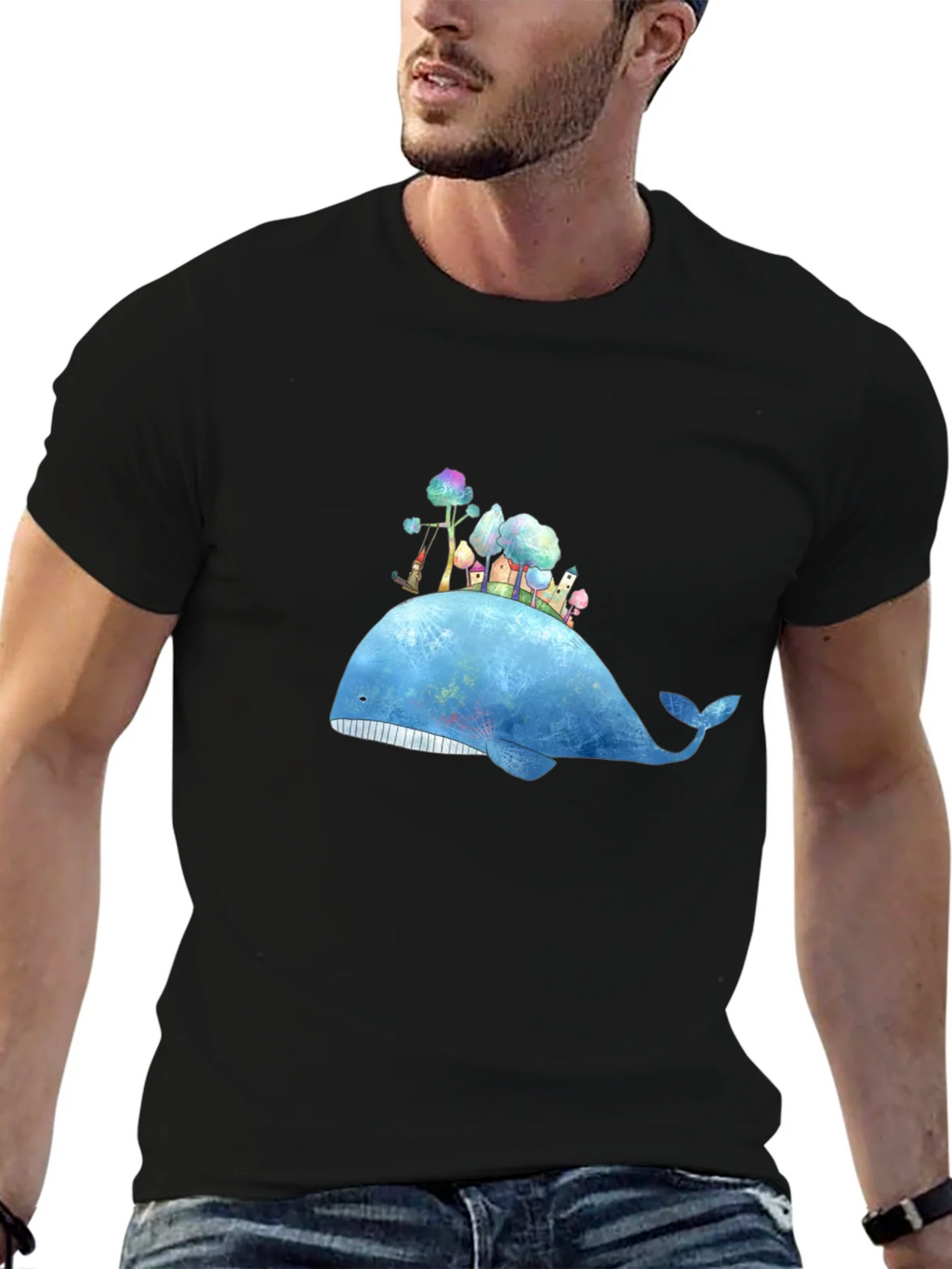 Whimsical Whale Island Graphic Tee - Black product image 6