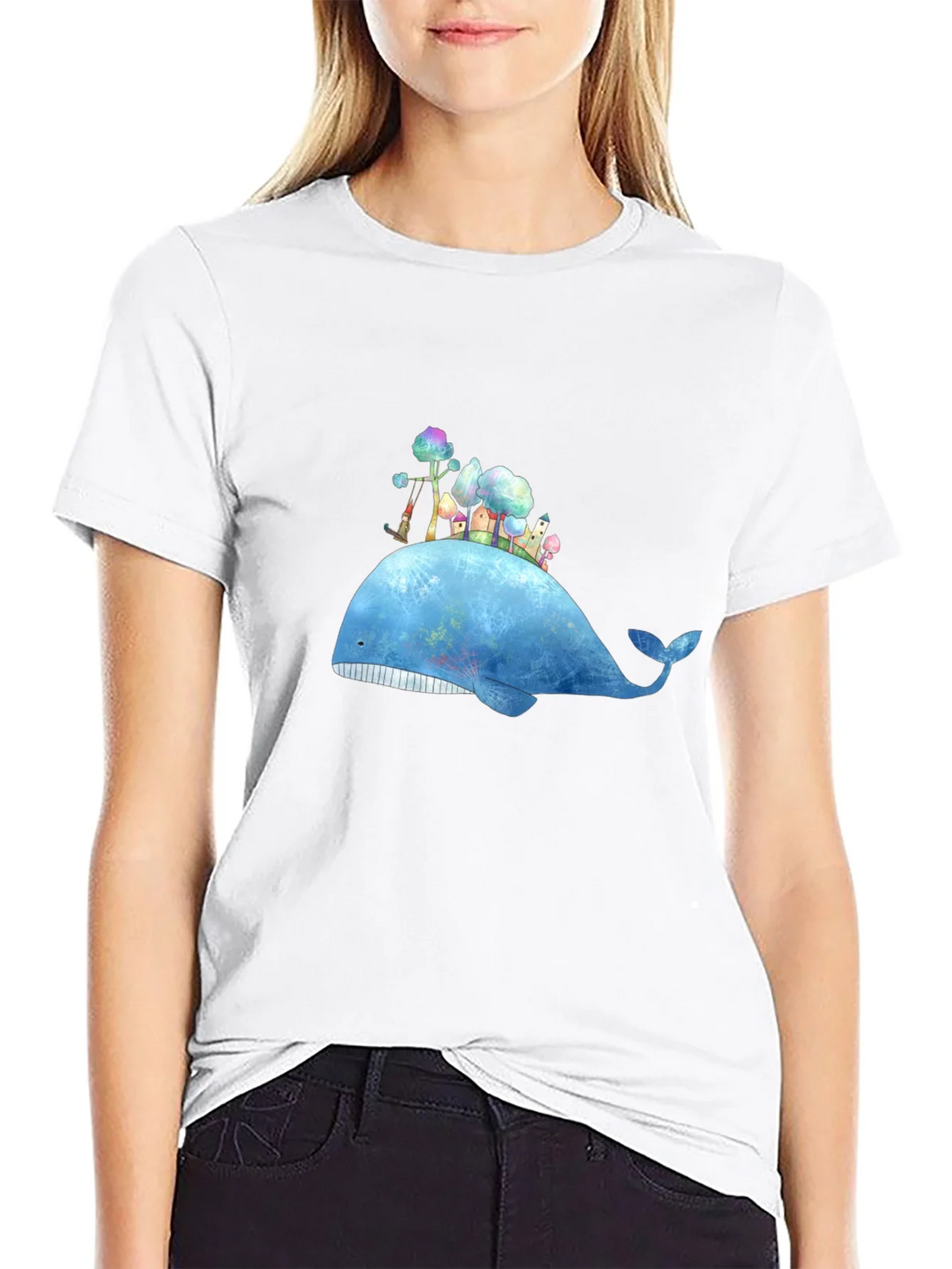 Whimsical Whale Island Graphic Tee - Black product image 8