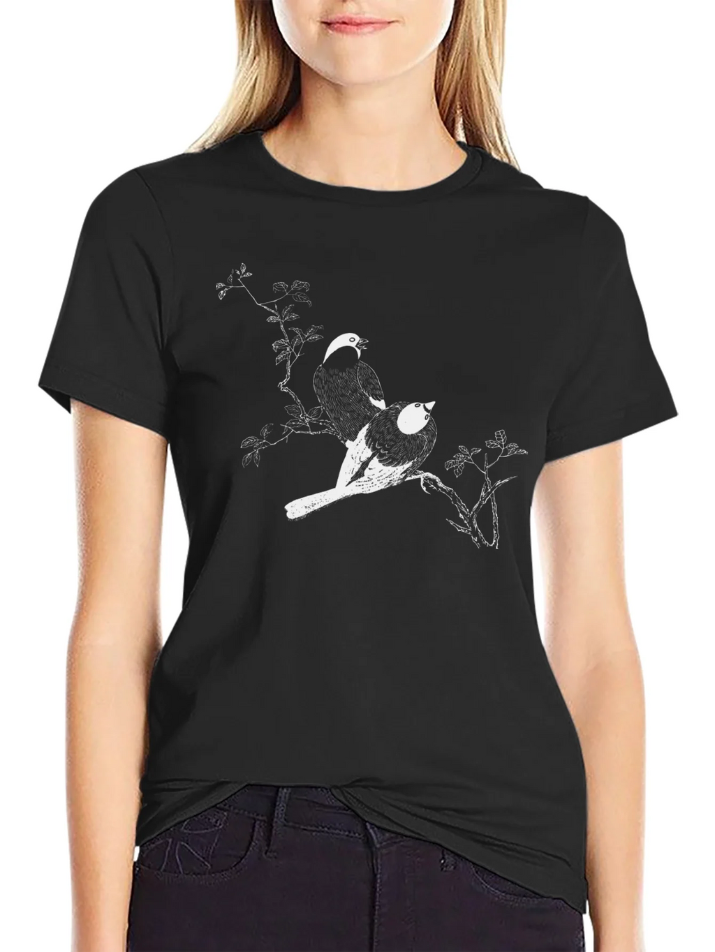 Black Bird Print T-Shirt - Artistic Graphic Tee product image 2