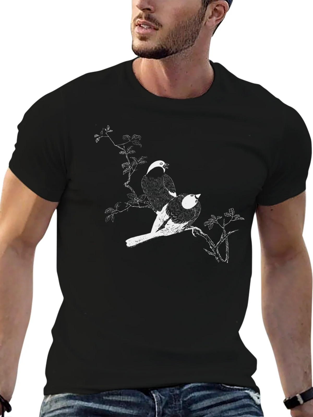 Black Bird Print T-Shirt - Artistic Graphic Tee product image 6